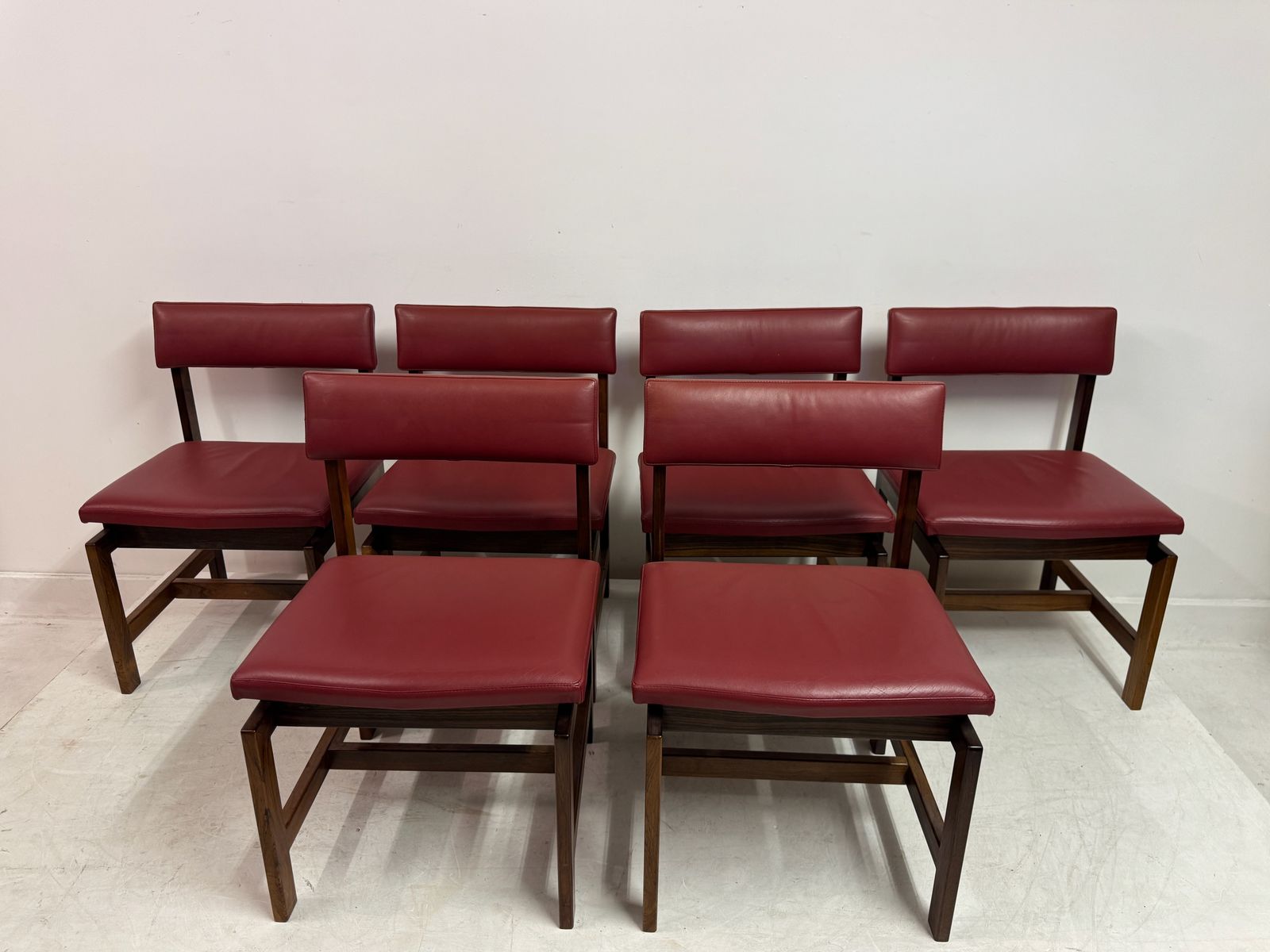Set Of Six Danish Wood And Leather Dining Chairs photo buy