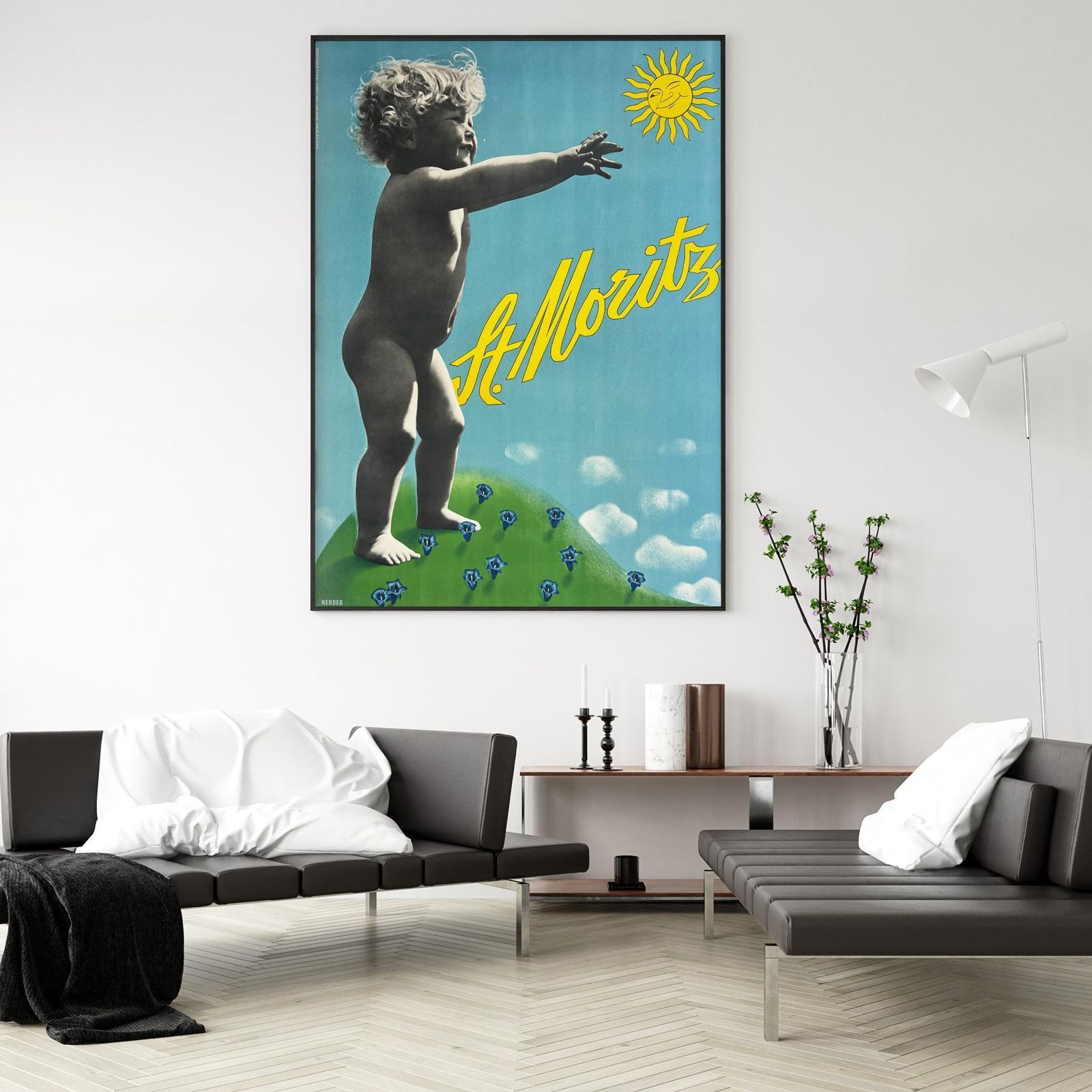 Original 1930s Swiss Travel Poster, Walter Herdeg And Alb Steiner. photo furniture