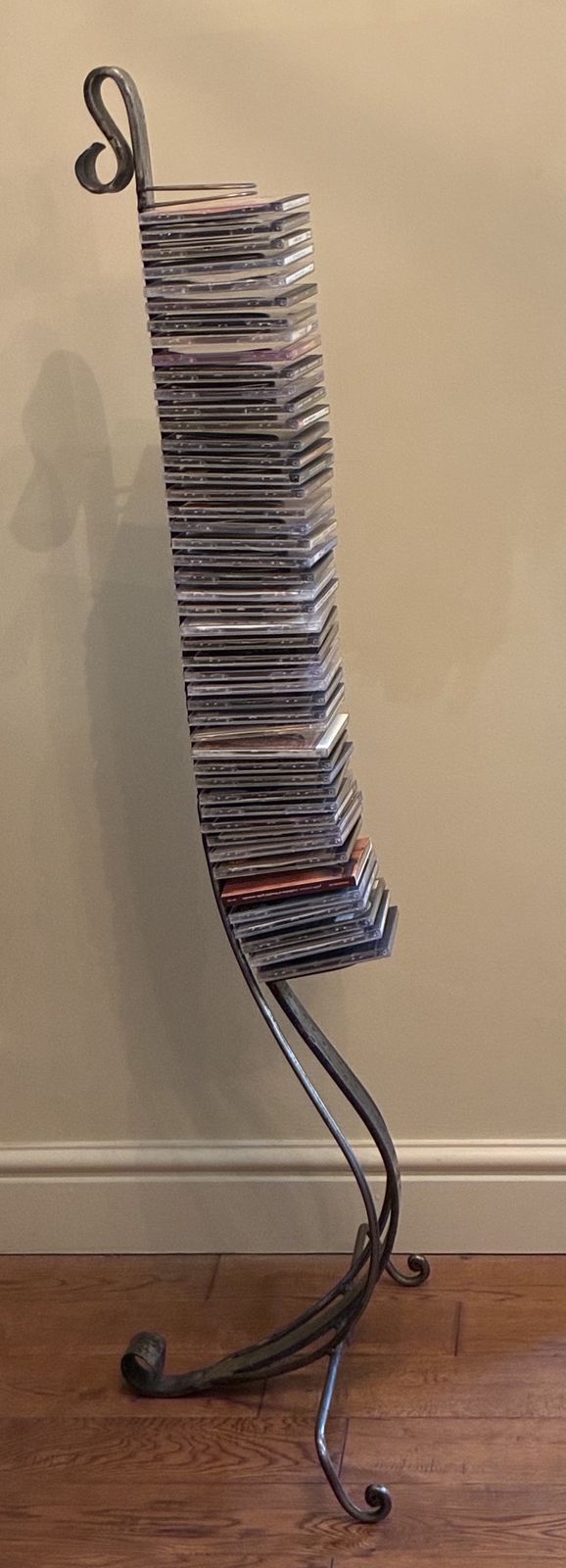 Tall Sculptural Indonesian Wrought Iron Spiral Storage Rack / Cd Stand. Statement Piece photo 195.0