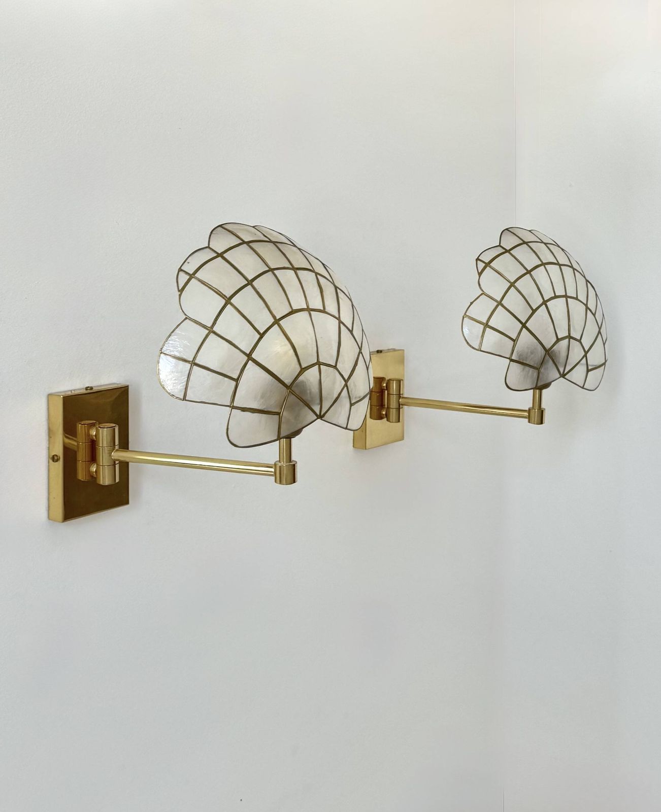 Pair Of Vintage Adjustable Wall Lights, Brass And Mother Of Pearl, France, 1980 photo furniture