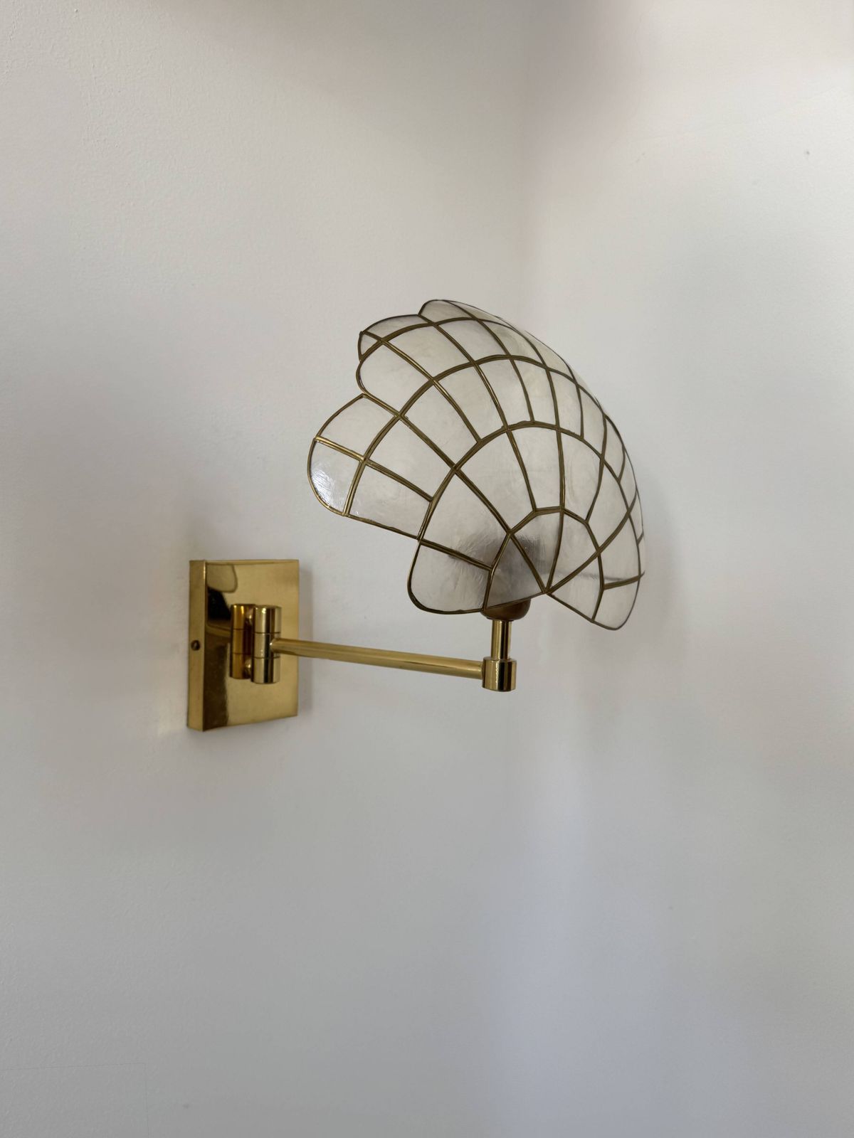 Pair Of Vintage Adjustable Wall Lights, Brass And Mother Of Pearl, France, 1980 photo Lighting
