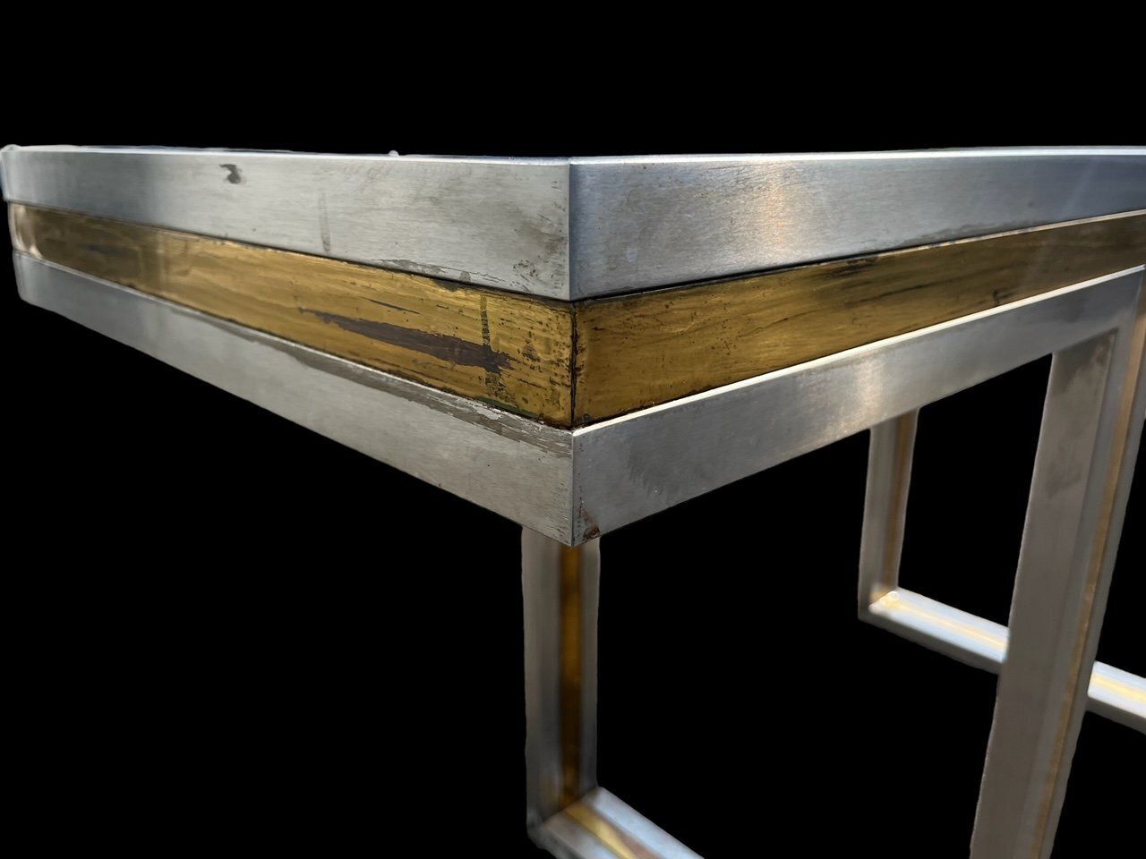 Italian Steel And Brass Console Table, 1970s photo vintage