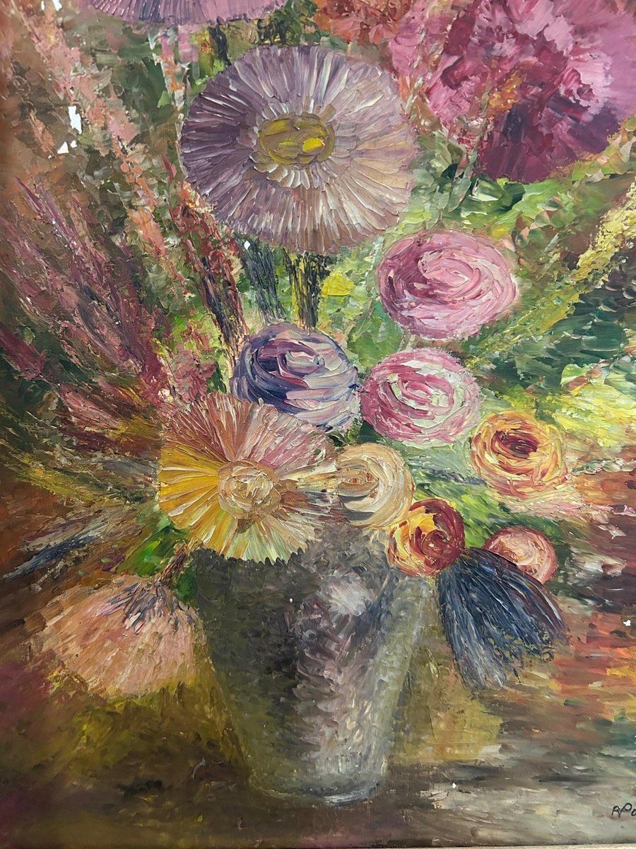 Art R Poirot, Bouquet, 1950s, Oil On Canvas photo