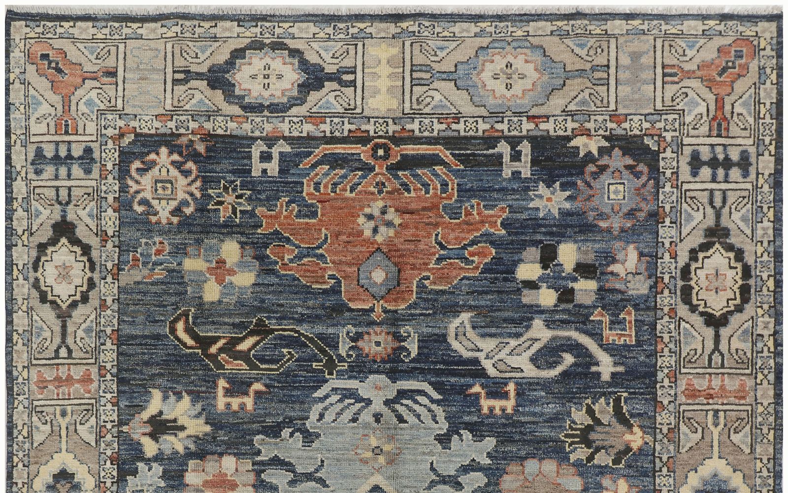 Oushak Handmade Turkish Tribal Animal Motif Distressed Wool Rug photo Textiles