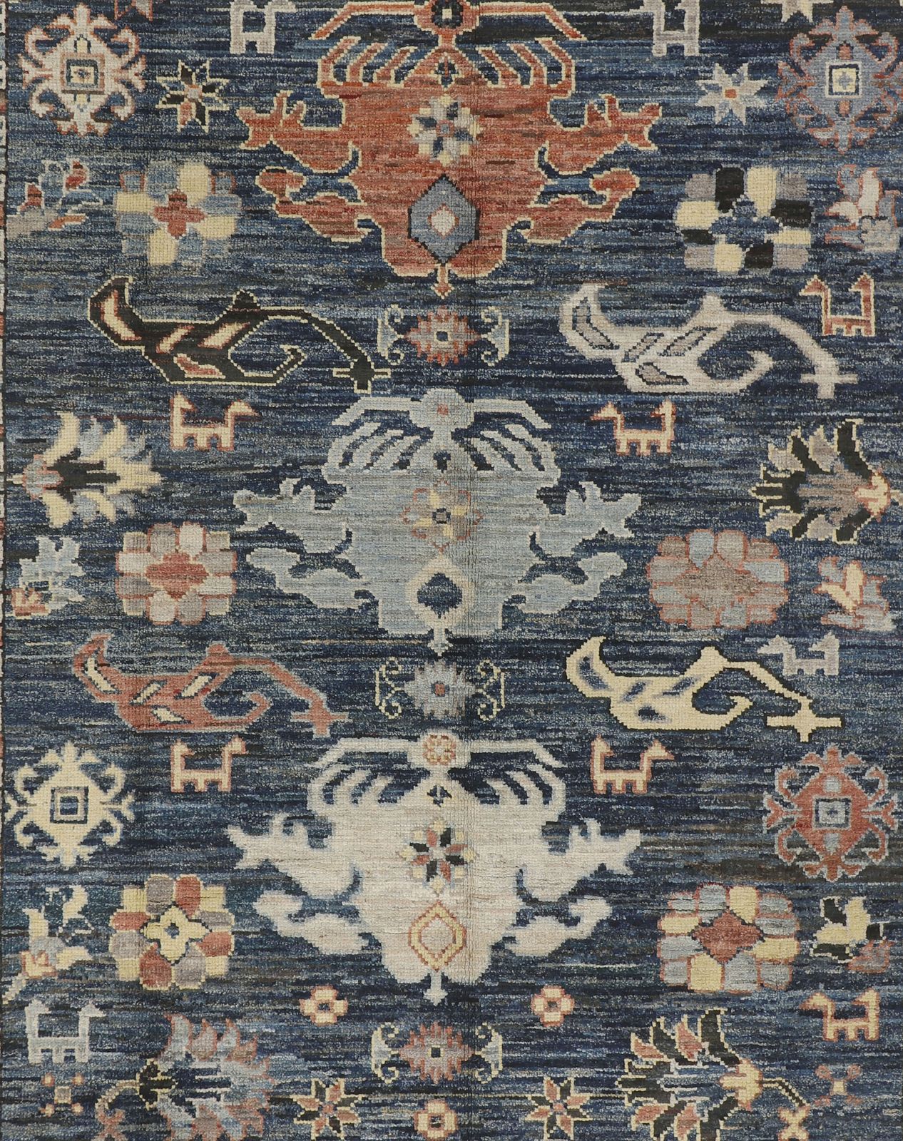 Oushak Handmade Turkish Tribal Animal Motif Distressed Wool Rug photo 1128.0