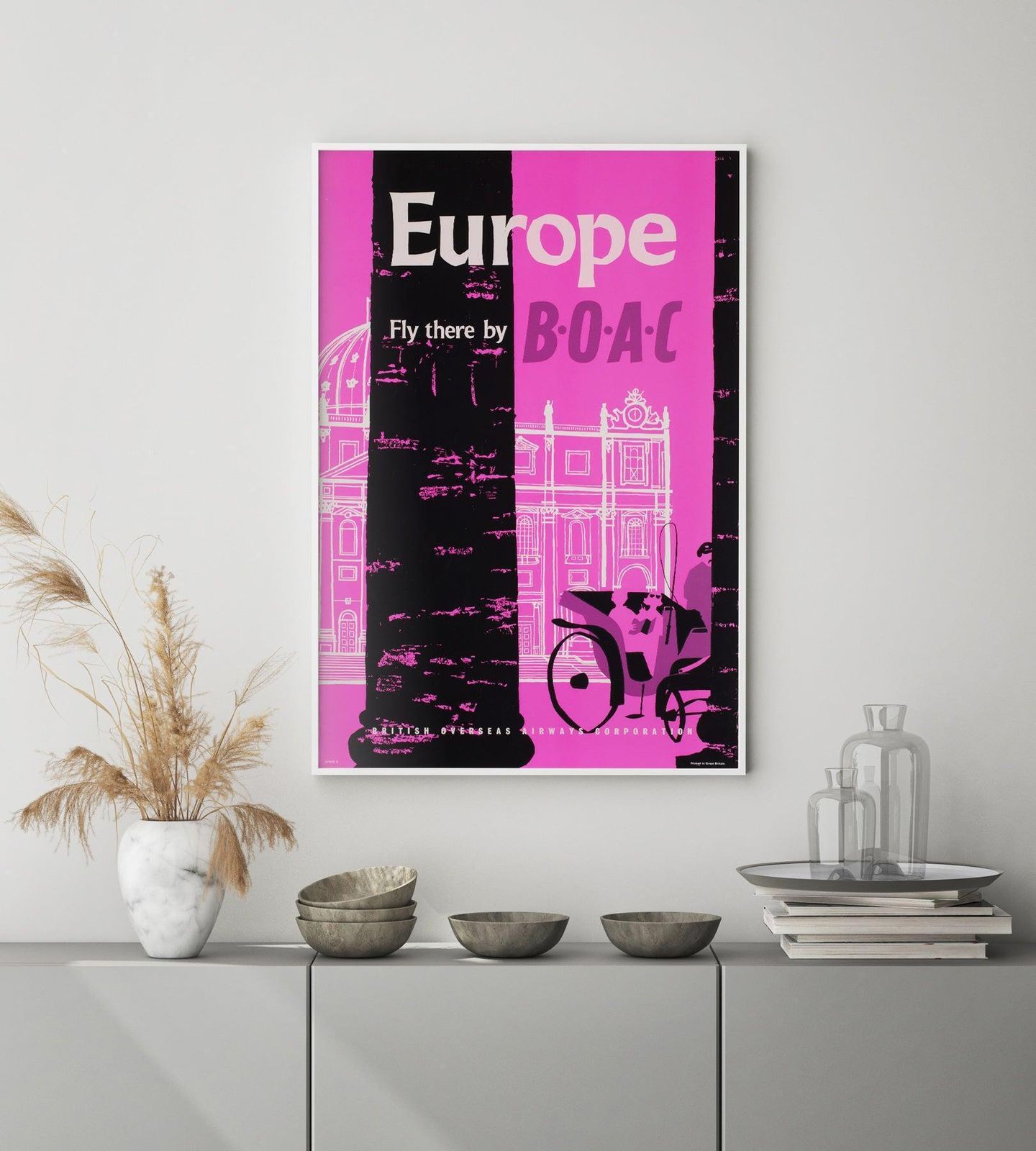 Affiche de voyage sérigraphiée BOAC Europe, vers 1955 photo furniture