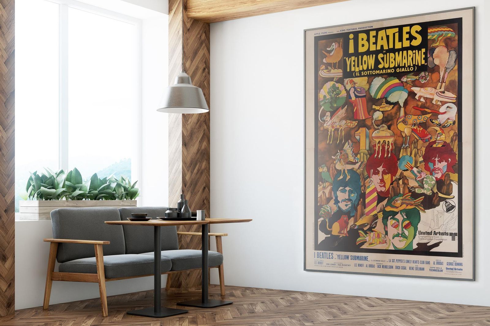 Affiche de cinéma italienne Yellow Submarine, 1968, 4 Foglio, marouflée sur toile de lin photo furniture