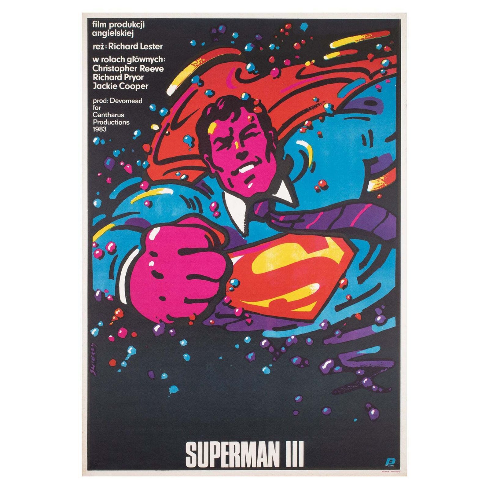 Affiche de cinéma polonaise pour Superman 3, 1985, Waldemar Swierzy