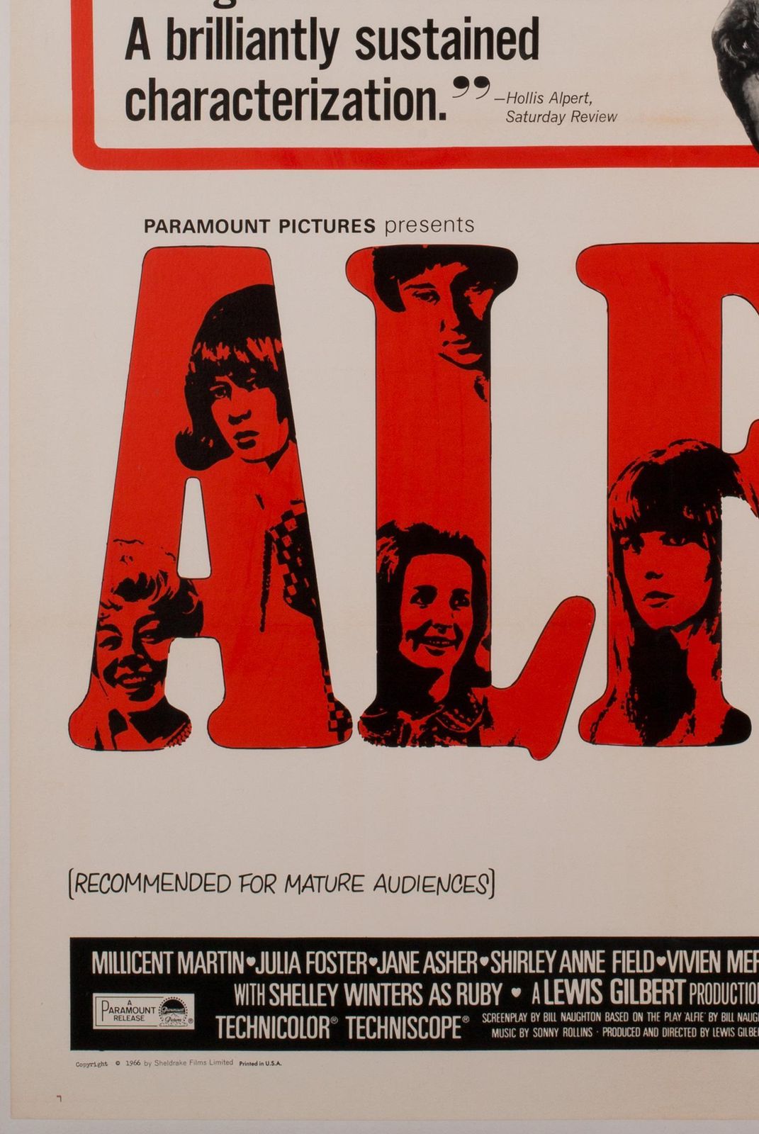 Alfie US 1 Sheet, filmposter 1966, op linnen geplakt photo 550.0