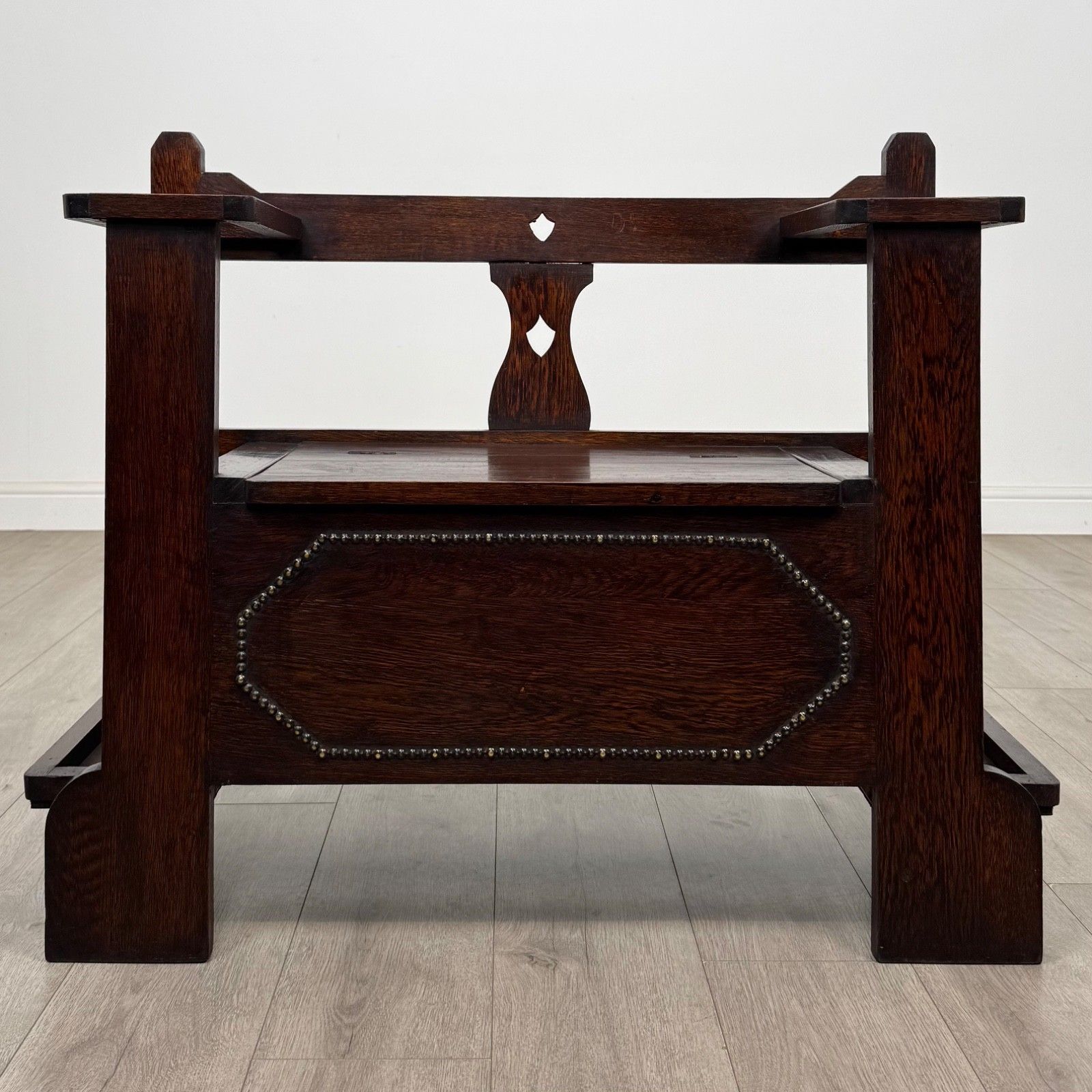 Antique 20th Century Edwardian Hall Seat In Oak ( Af 5504 )