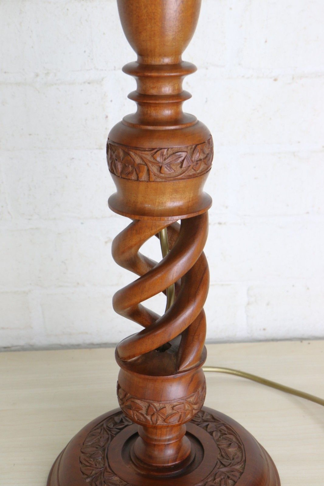 Table Lamp A Vintage Carved Wooden Open Barley Twist Lamp Decorated North India photo Lighting