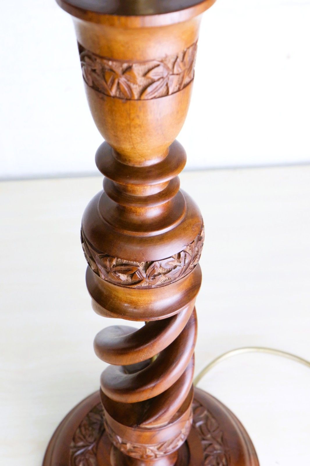 photo furniture Table Lamp A Vintage Carved Wooden Open Barley Twist Lamp Decorated North India