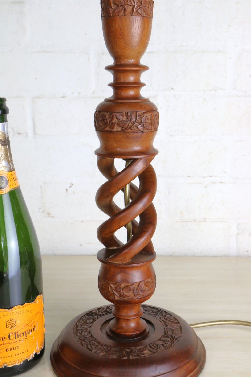 photo vinterior Table Lamp A Vintage Carved Wooden Open Barley Twist Lamp Decorated North India