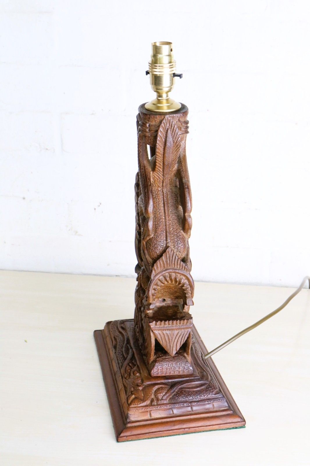Table Lamp A Vintage Carved Dragon Table Lamp Teak Wood South East Asian photo 105.0