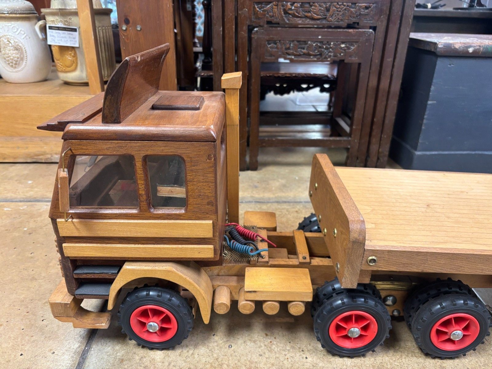 Vintage Large Hand Made Model Of Articulated Lorry & Flatbed Scania 143 photo furniture