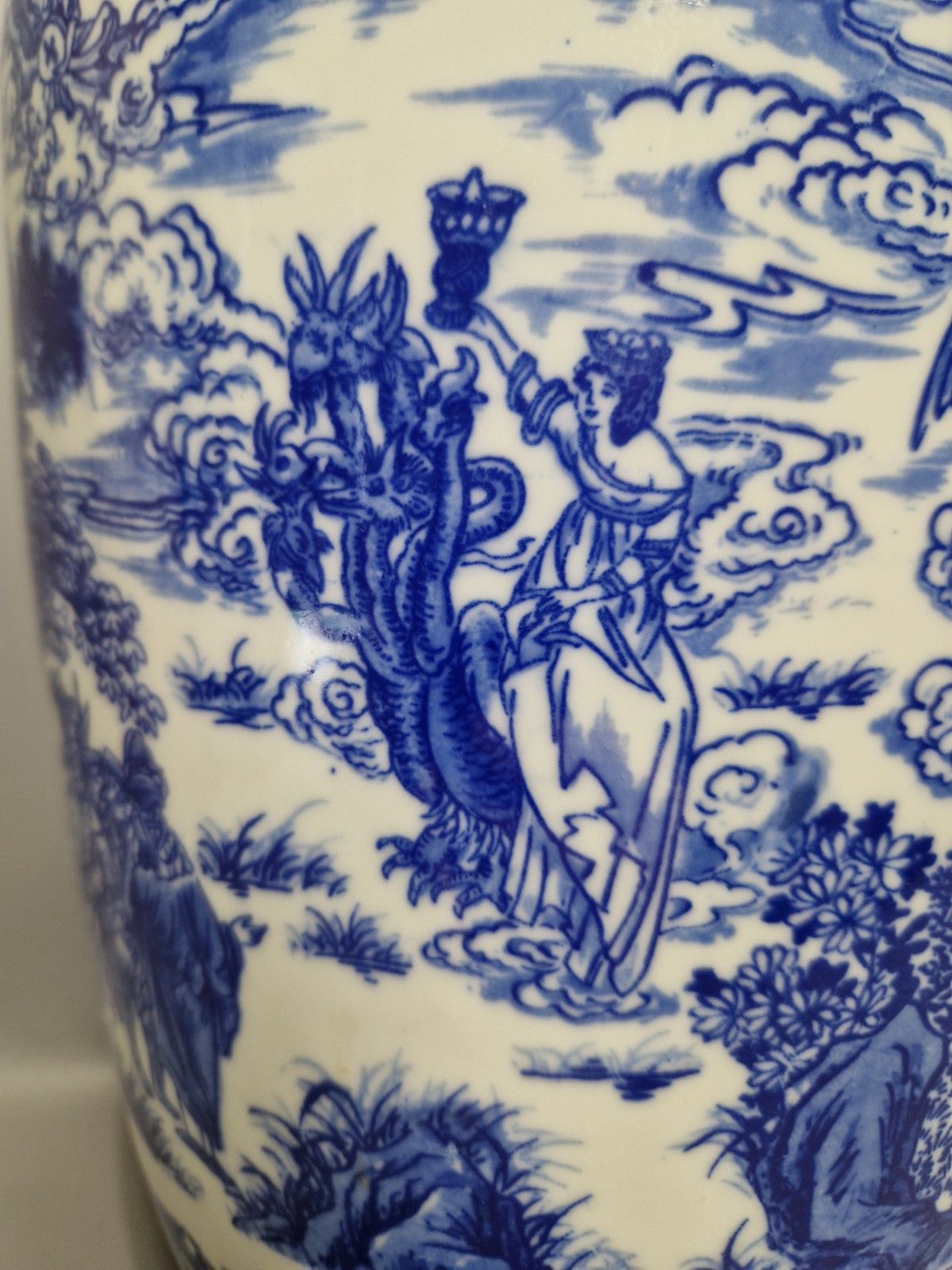 Tall Blue And White Vase Angels 5 Headed Serpent Very Decorative Marked P photo vinterior