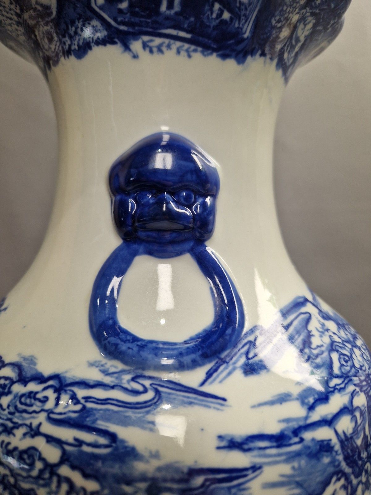 photo furniture Tall Blue And White Vase Angels 5 Headed Serpent Very Decorative Marked P