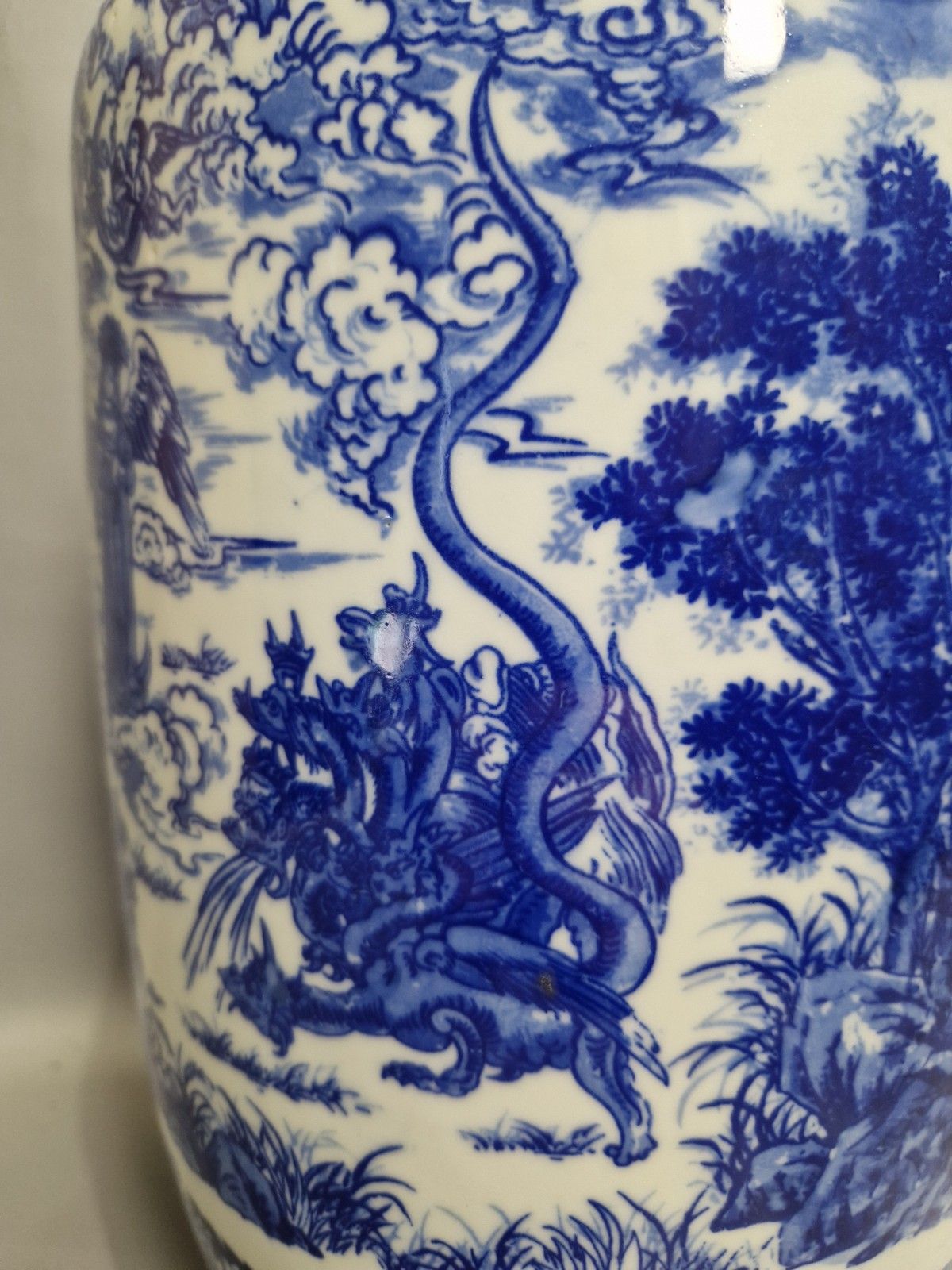 Home Decor Tall Blue And White Vase Angels 5 Headed Serpent Very Decorative Marked P photo