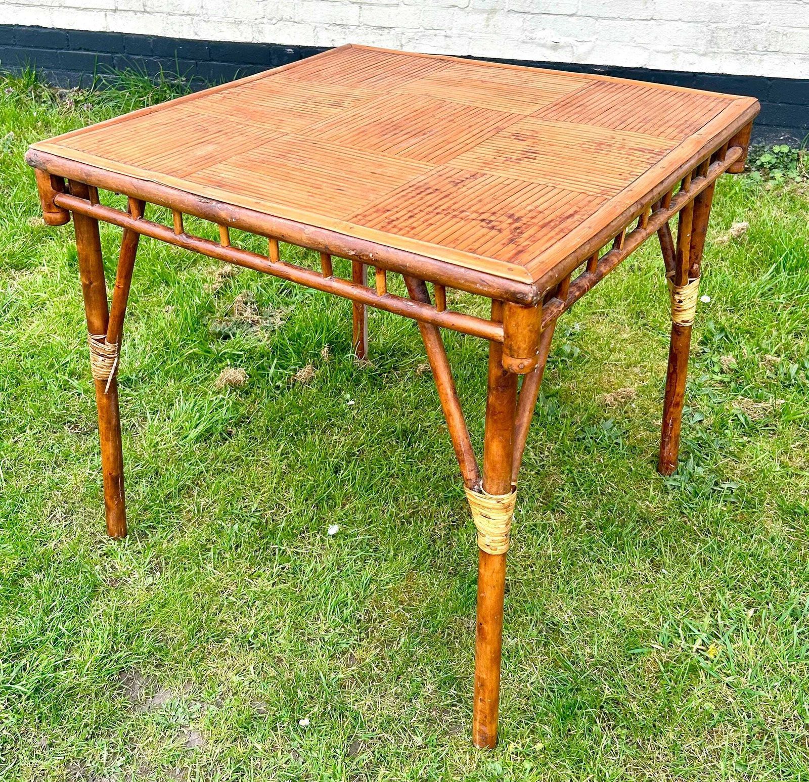 Mid Century Tiger Bamboo Table Kitchen Garden Coffee Hall Occasional Wooden Desk Industrial Antique Vintage Retro