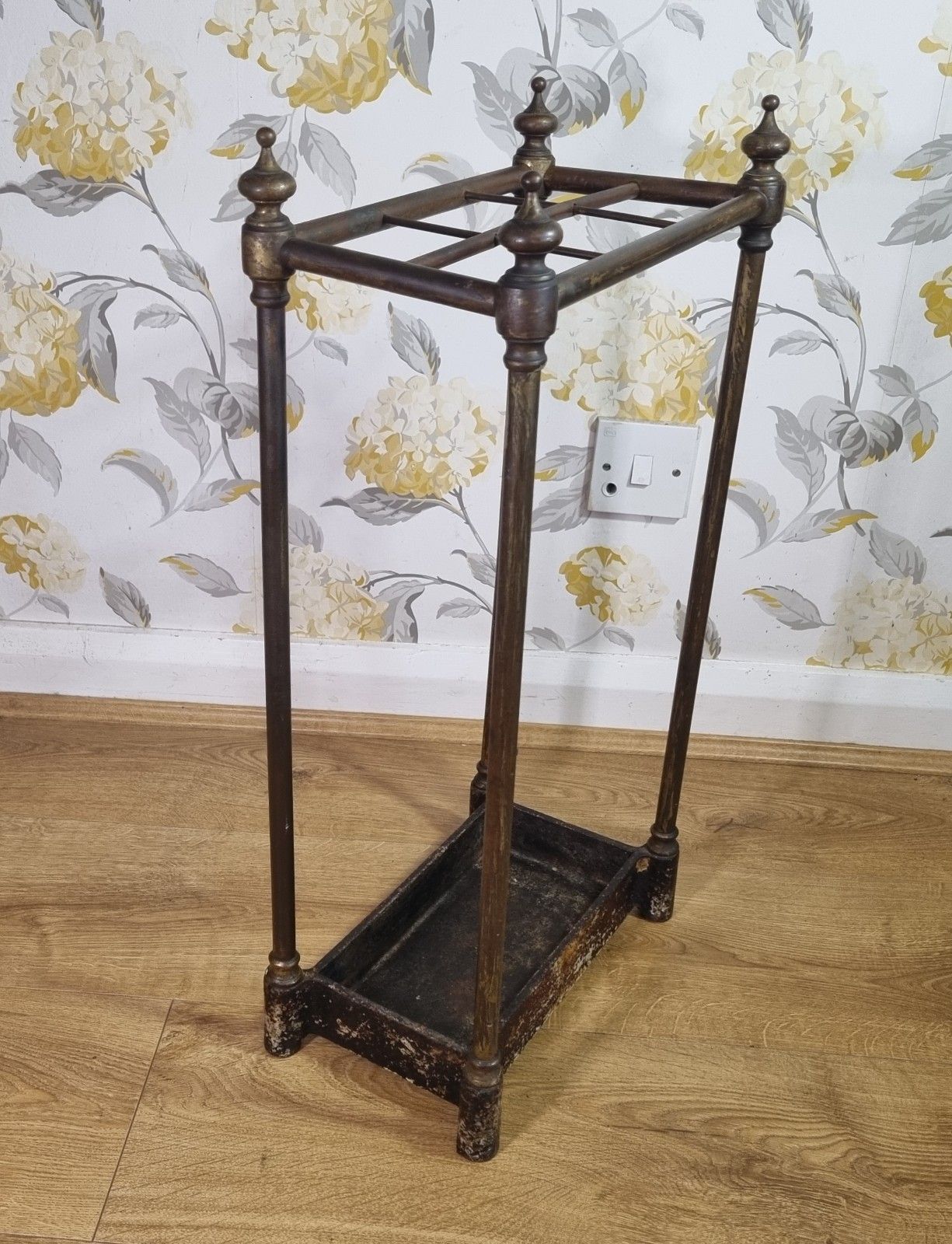 Antique Victorian Tarnished Brass Cast Iron Stick Umbrella Stand 6 Division photo Home Decor