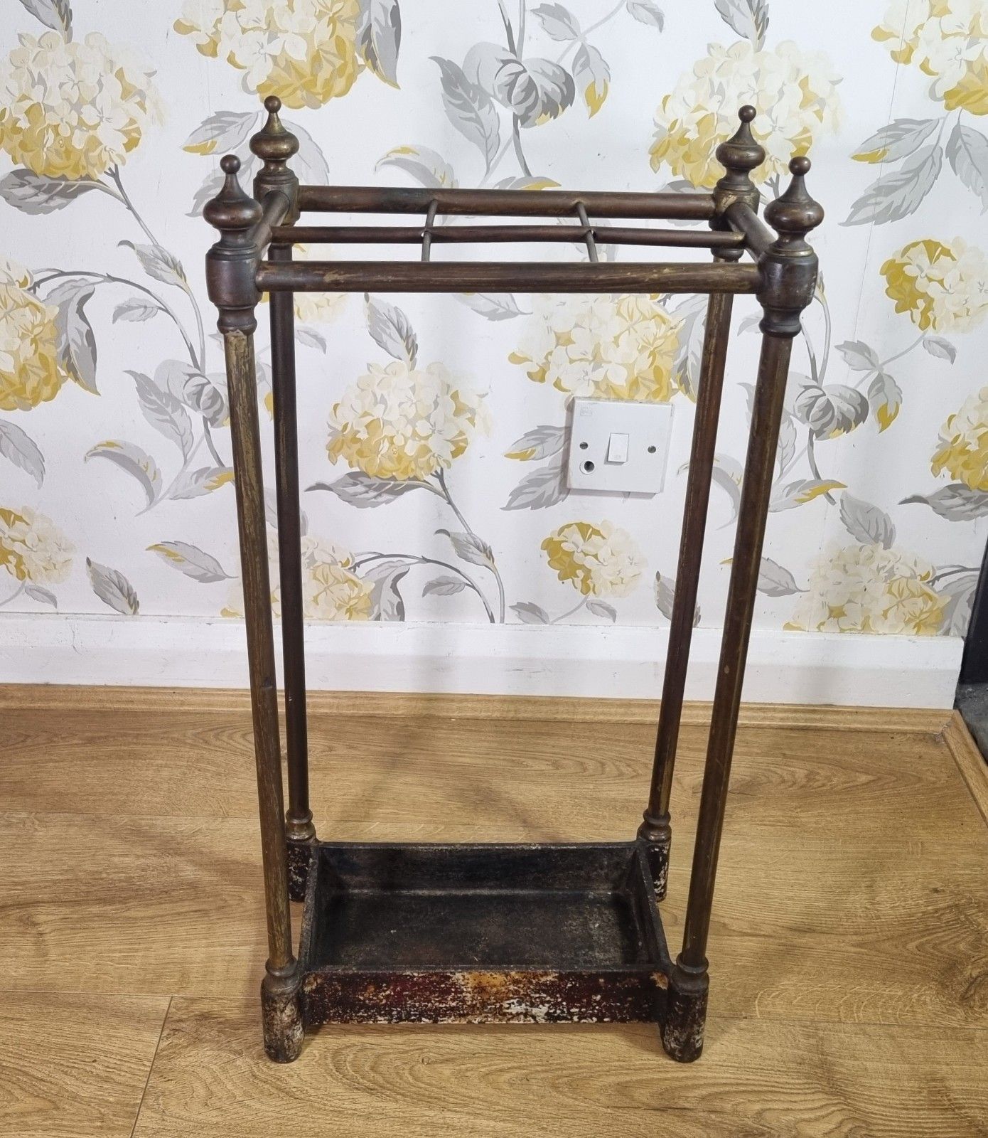 Antique Victorian Tarnished Brass Cast Iron Stick Umbrella Stand 6 Division photo 145.0