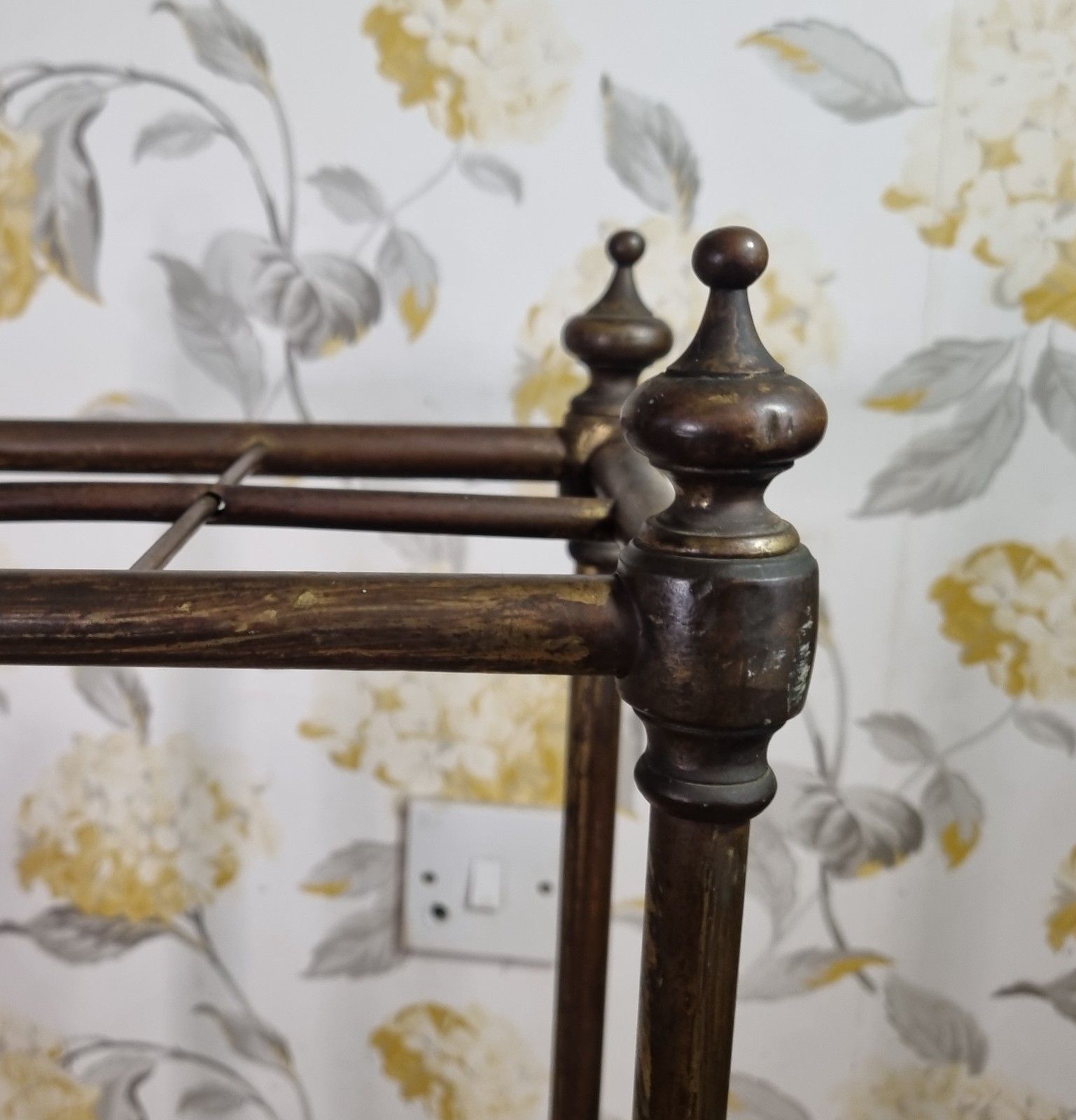 Antique Victorian Tarnished Brass Cast Iron Stick Umbrella Stand 6 Division photo vinterior