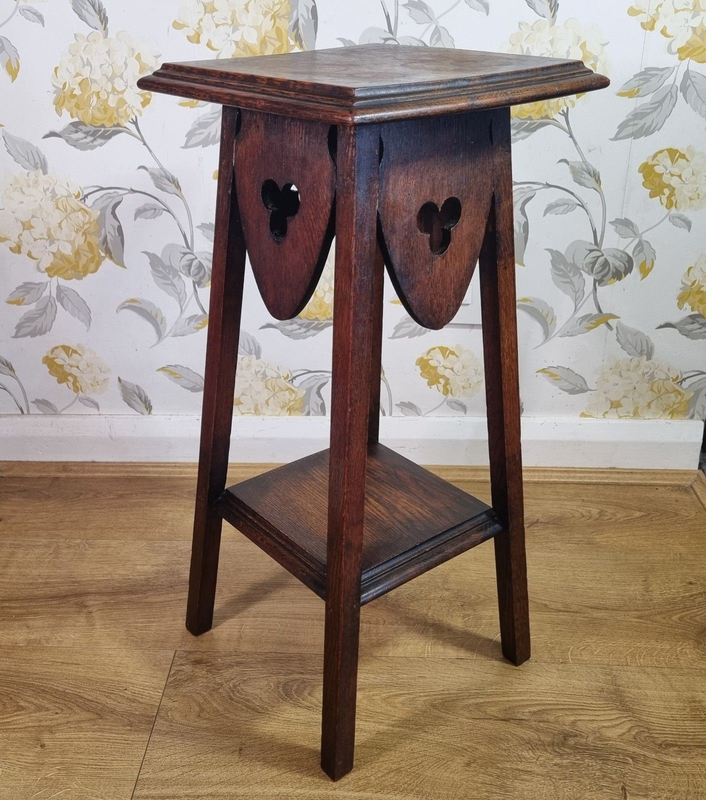 Antique Oak Arts And Crafts Plant Stand Torchere Dark Patina Lamp Side Table