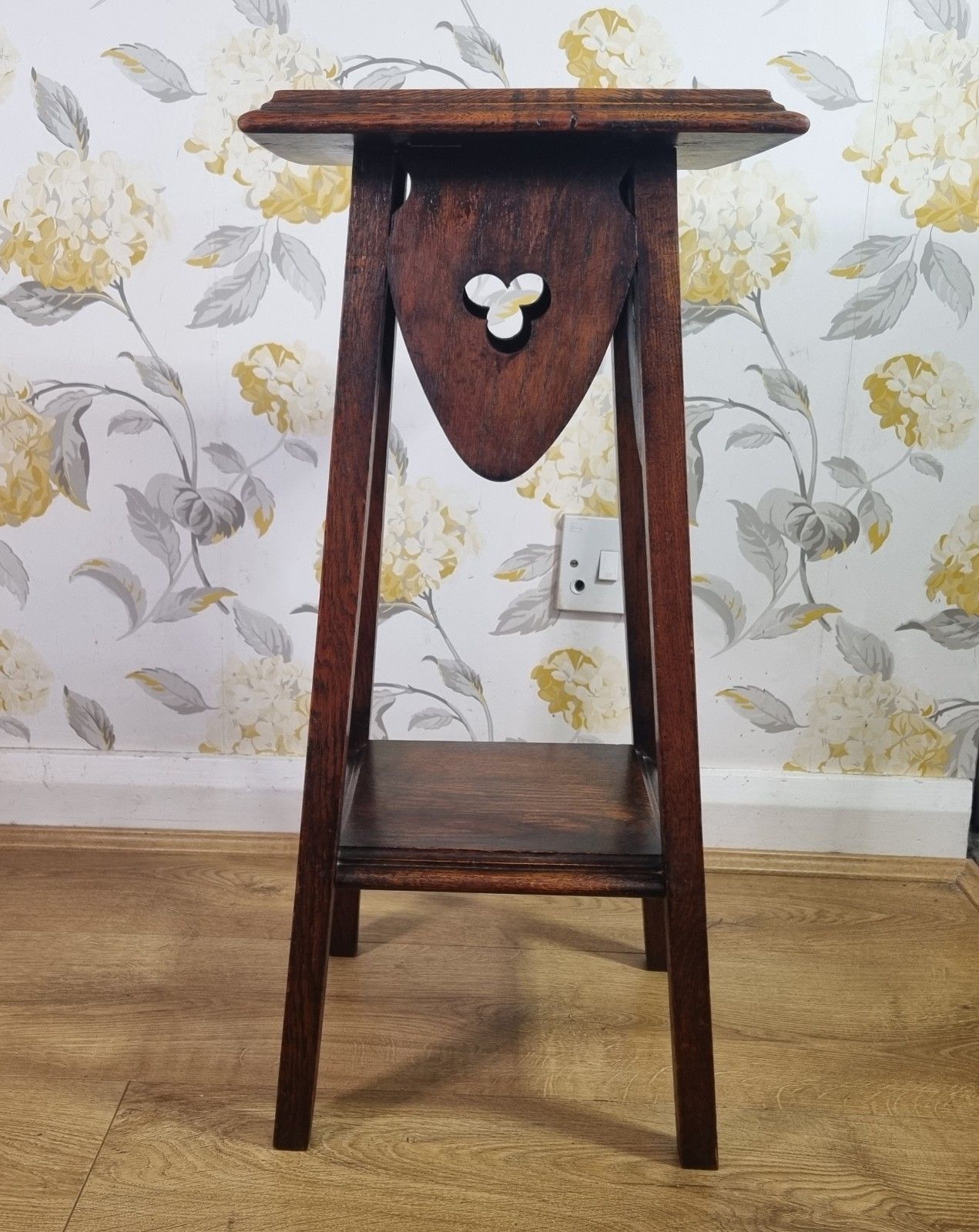 Antique Oak Arts And Crafts Plant Stand Torchere Dark Patina Lamp Side Table photo Furniture
