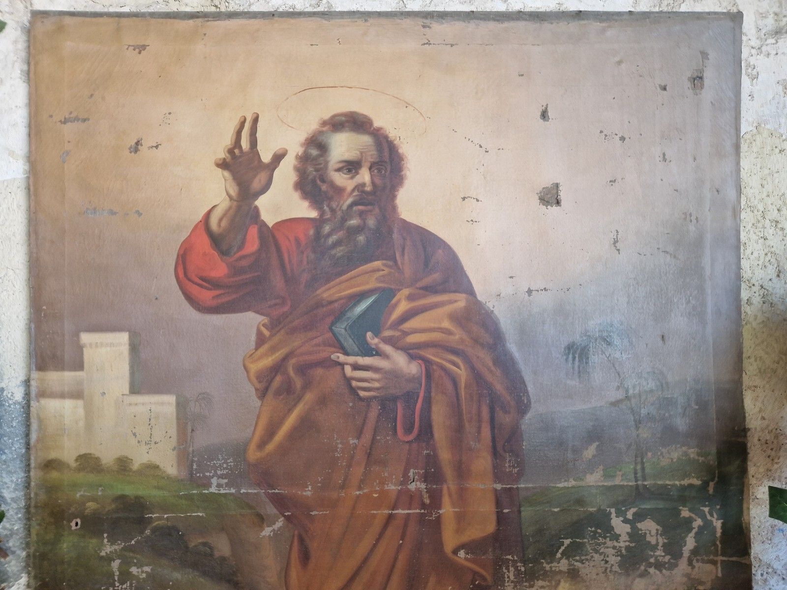 photo vintage Antique Large Oil Painting Saint Matthias The Apostle 18th Century
