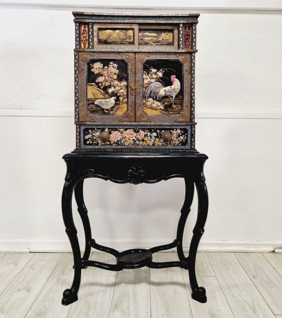 Antique Japanese Cabinet 19th Century Lacquered Mother Of Pearl 1850 photo furniture