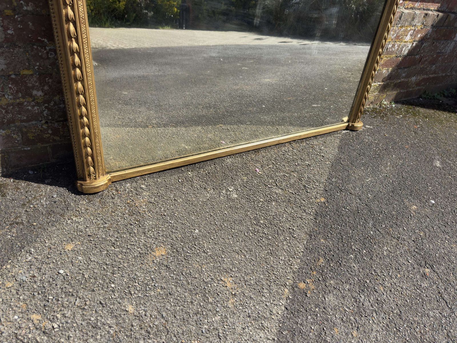 A Spectacular Large Antique English 19th C Arched Top Gilt Tulip Framed Overmantle Mirror. photo for sale