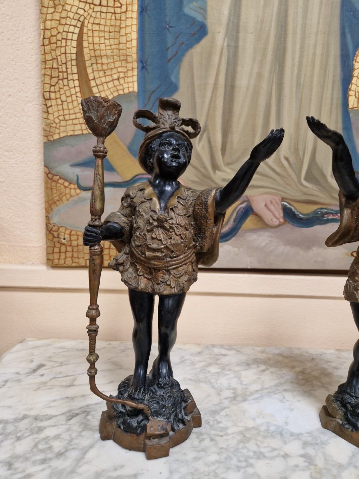 Pair Of Antique Candlesticks Bronze Venetian Sculptures photo furniture