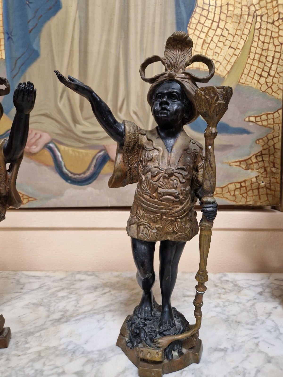 Pair Of Antique Candlesticks Bronze Venetian Sculptures photo for sale
