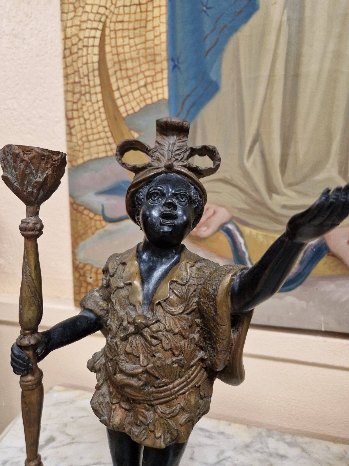 Pair Of Antique Candlesticks Bronze Venetian Sculptures photo Home Decor