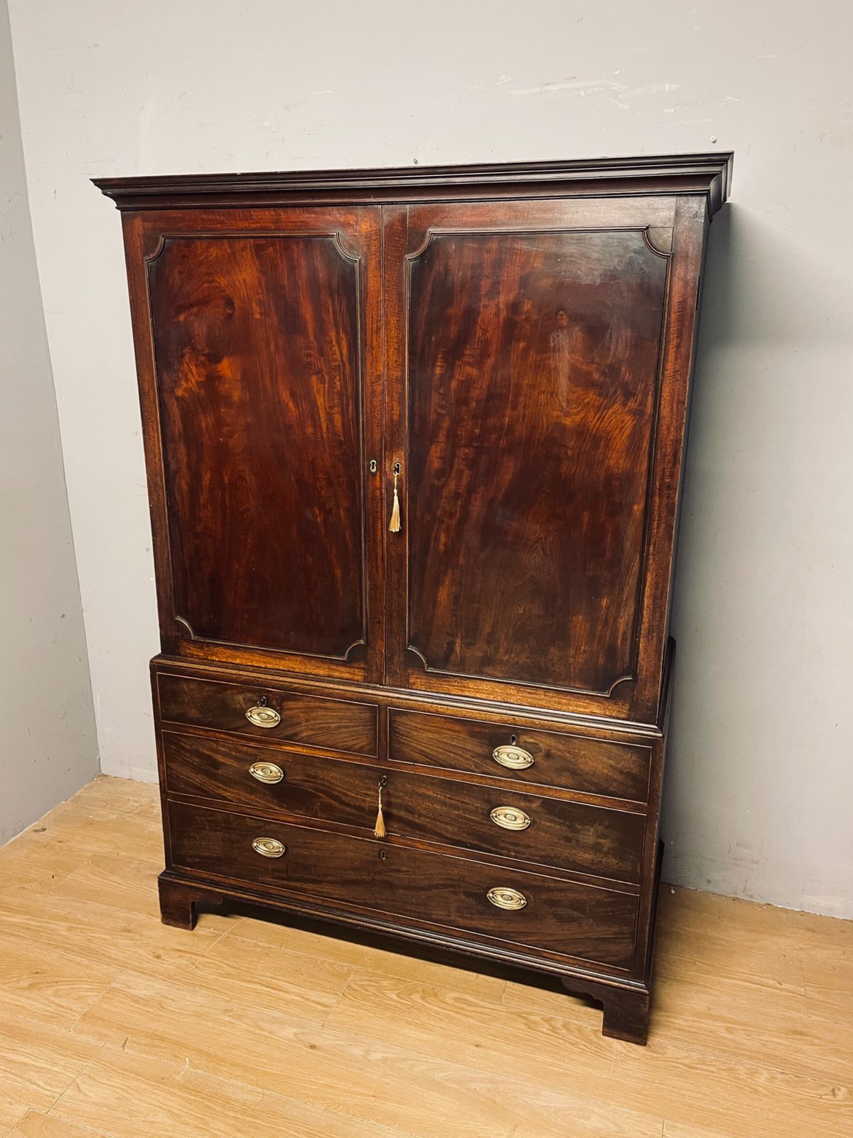 Georgian Flame Mahogany Linen Press Of Small Proportions