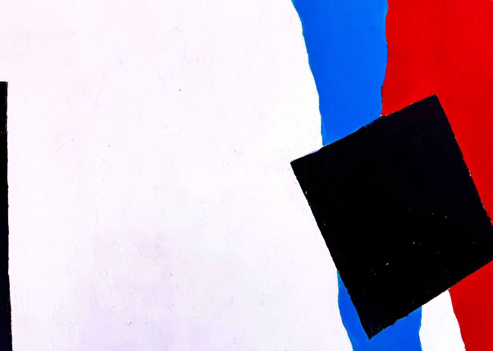 Peinture abstraite géométrique minimaliste rouge, bleu, noir, Méditerranée, huile sur toile, 2005, par Antonio Pérez Portabella photo Art