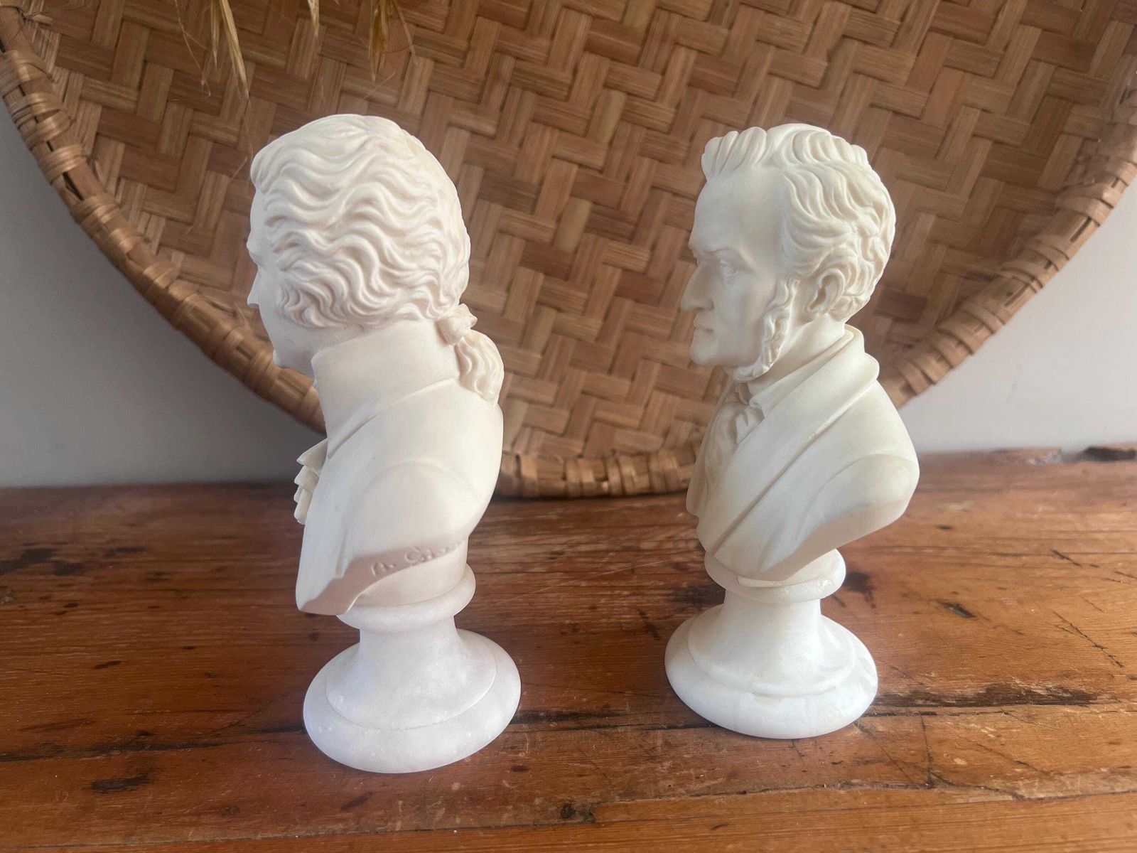 photo furniture Vintage A. Giannelli Alabaster Busts   Mozart & Wagner Set | Italian Carved Composer Statues | Neo Classical Hollywood Regency Dark Academia