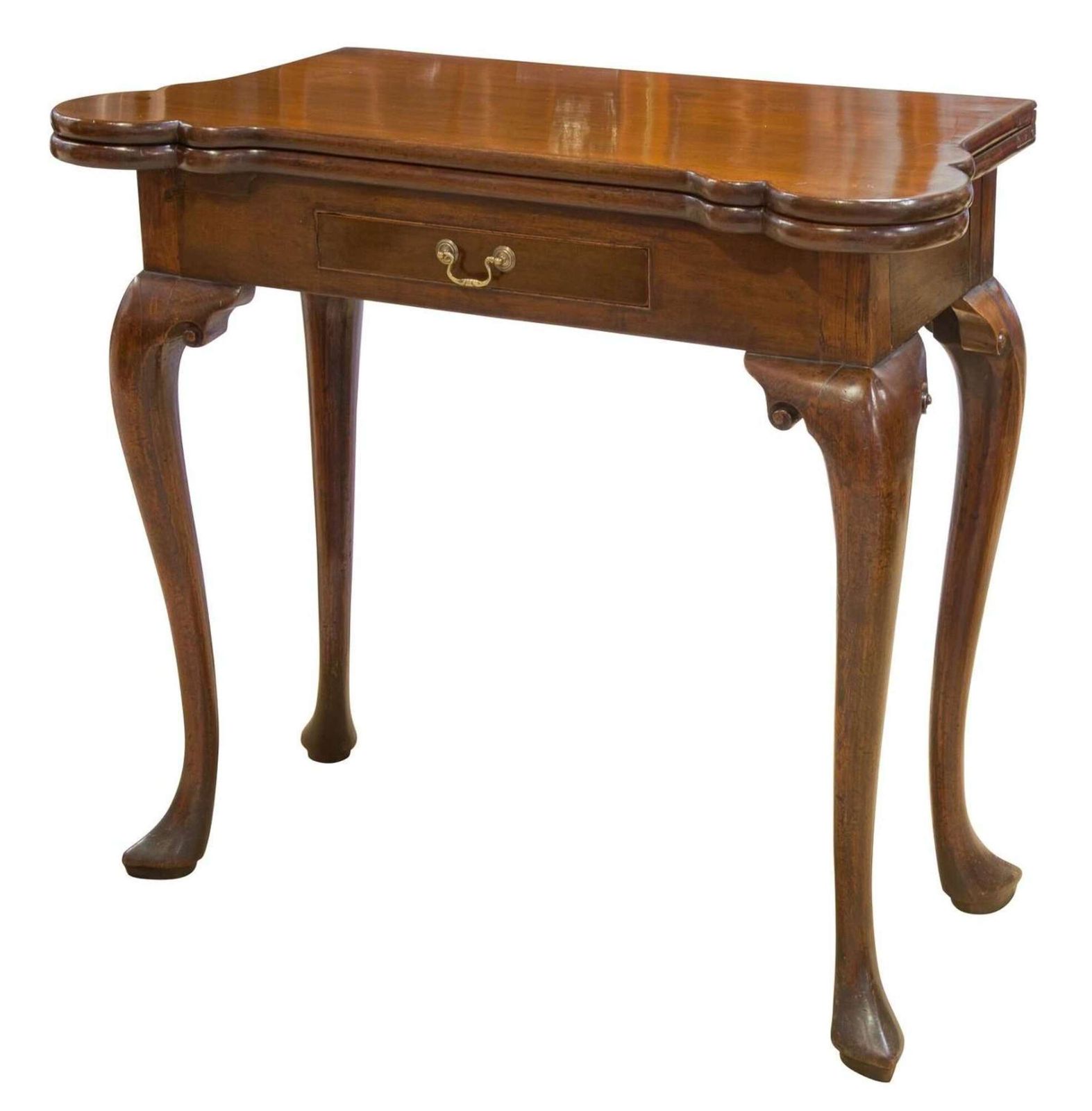 Fine George II Mahogany Concertina Action Card Table With Drawer, C.1750