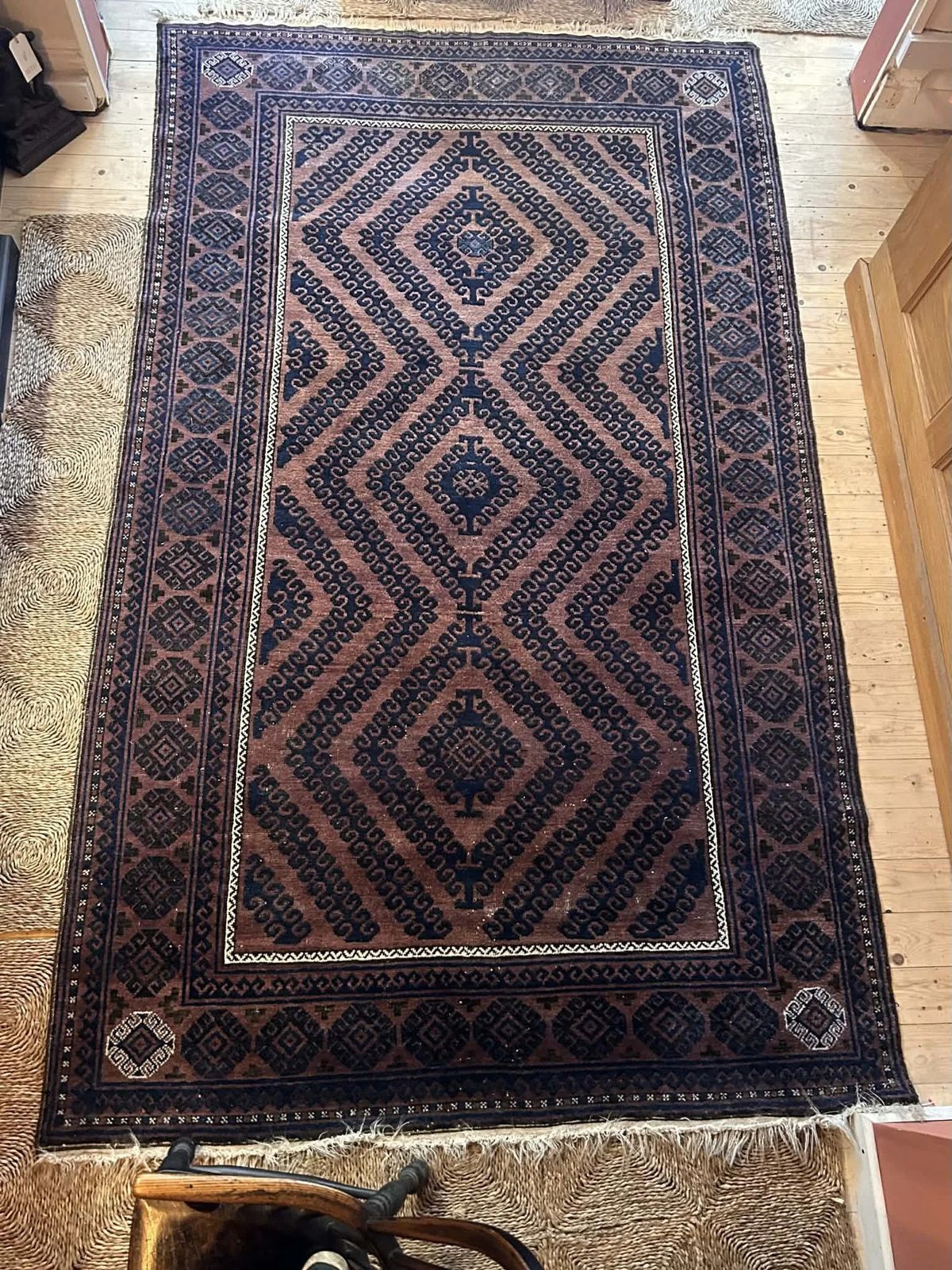 Large Hand Stitched Balouch Indigo Blue Rug photo for sale