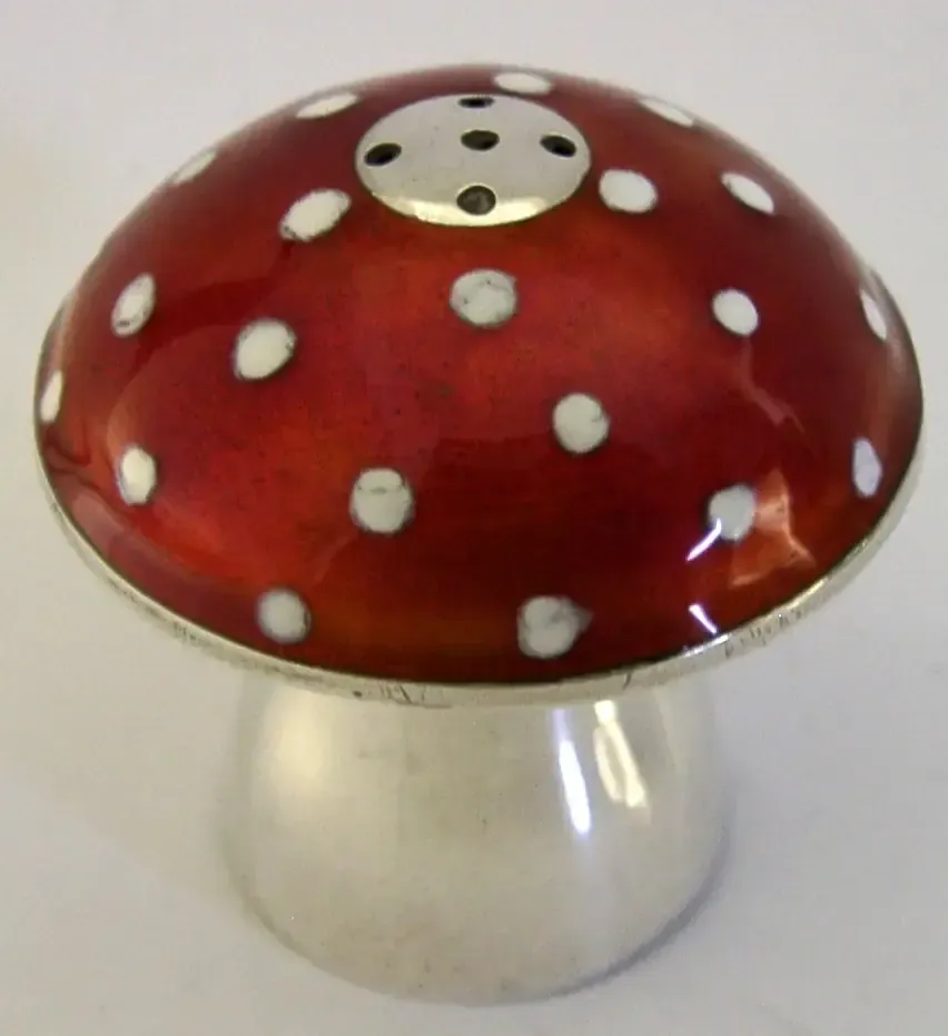 Poivrière en argent massif sterling et émail, forme champignon, vers 1980, Mexique
