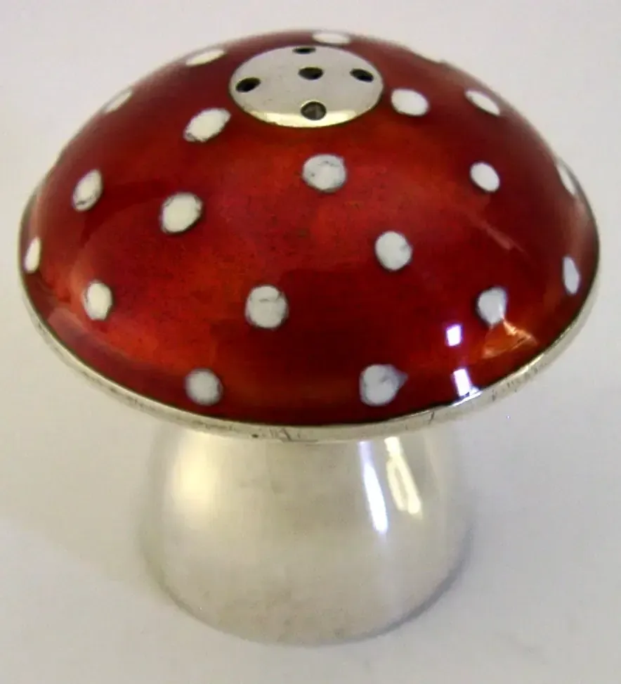 Poivrière en argent massif sterling et émail, forme champignon, vers 1980, Mexique photo Décoration