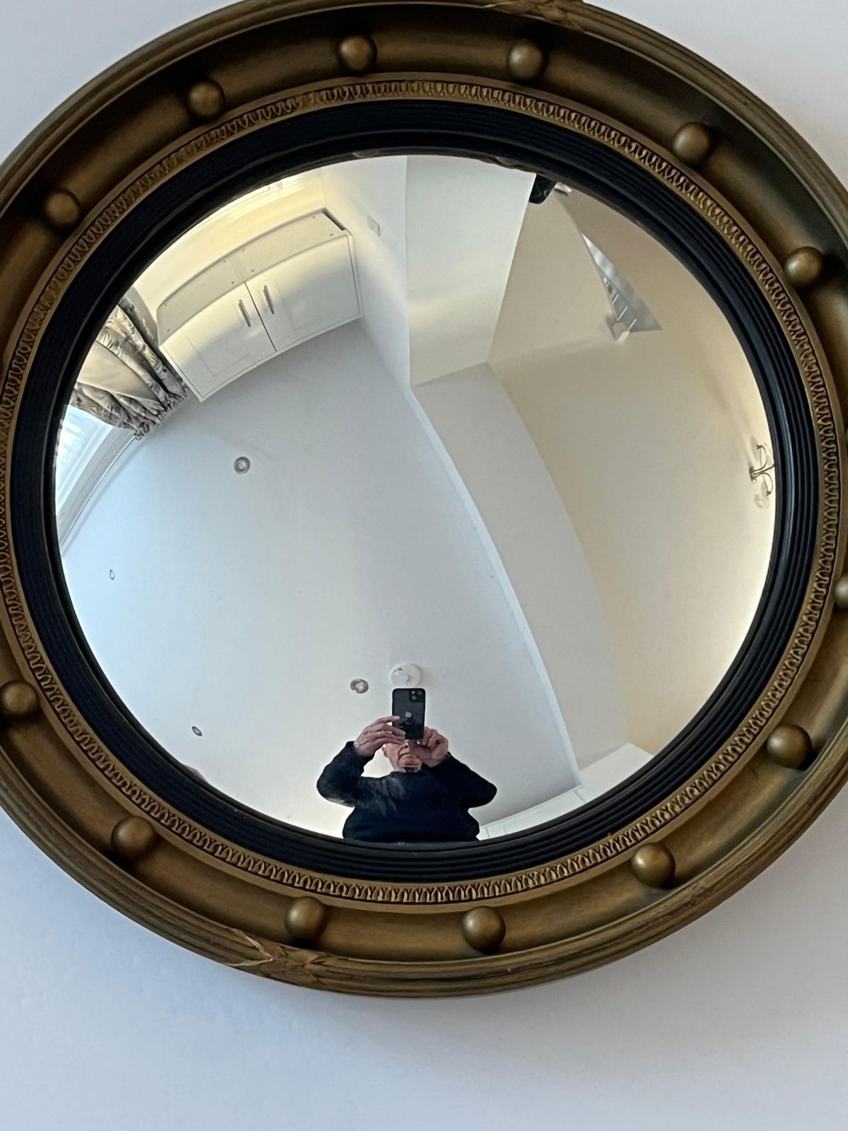 Round Convex Wall Mirror Ribbon And Ball Detail Regency Style 18.4 Inch, Ca 1925 photo buy