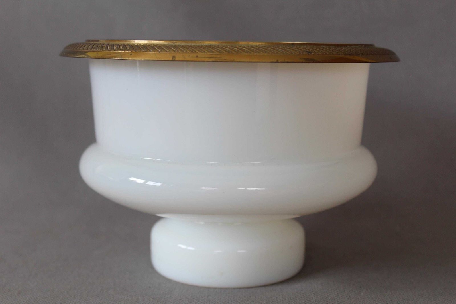Large Antique White Opaline Glass Bowl, Brass Engraved Ormolu Gild Color Rim, Art Glass, Orange Tint, Pedestal, Centerpiece, Ice Bowl photo buy