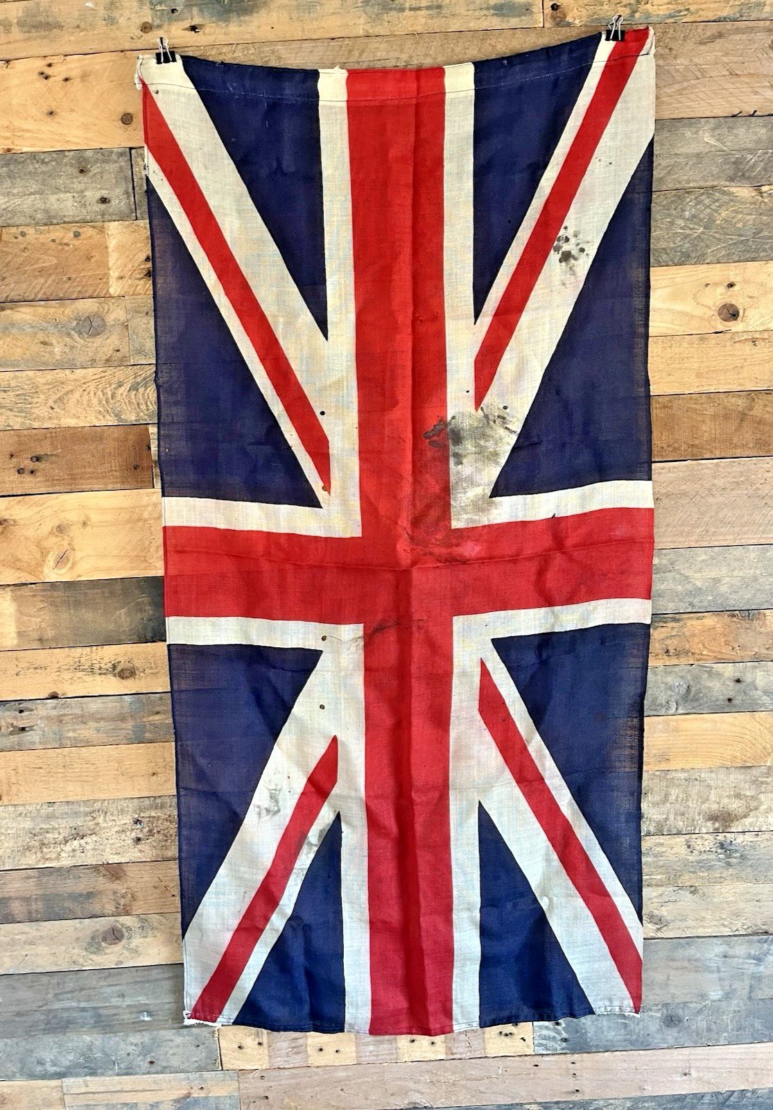 Antique 53" British Union Jack Naval Ensign Linen Flag Vintage Wall Hanging 40's