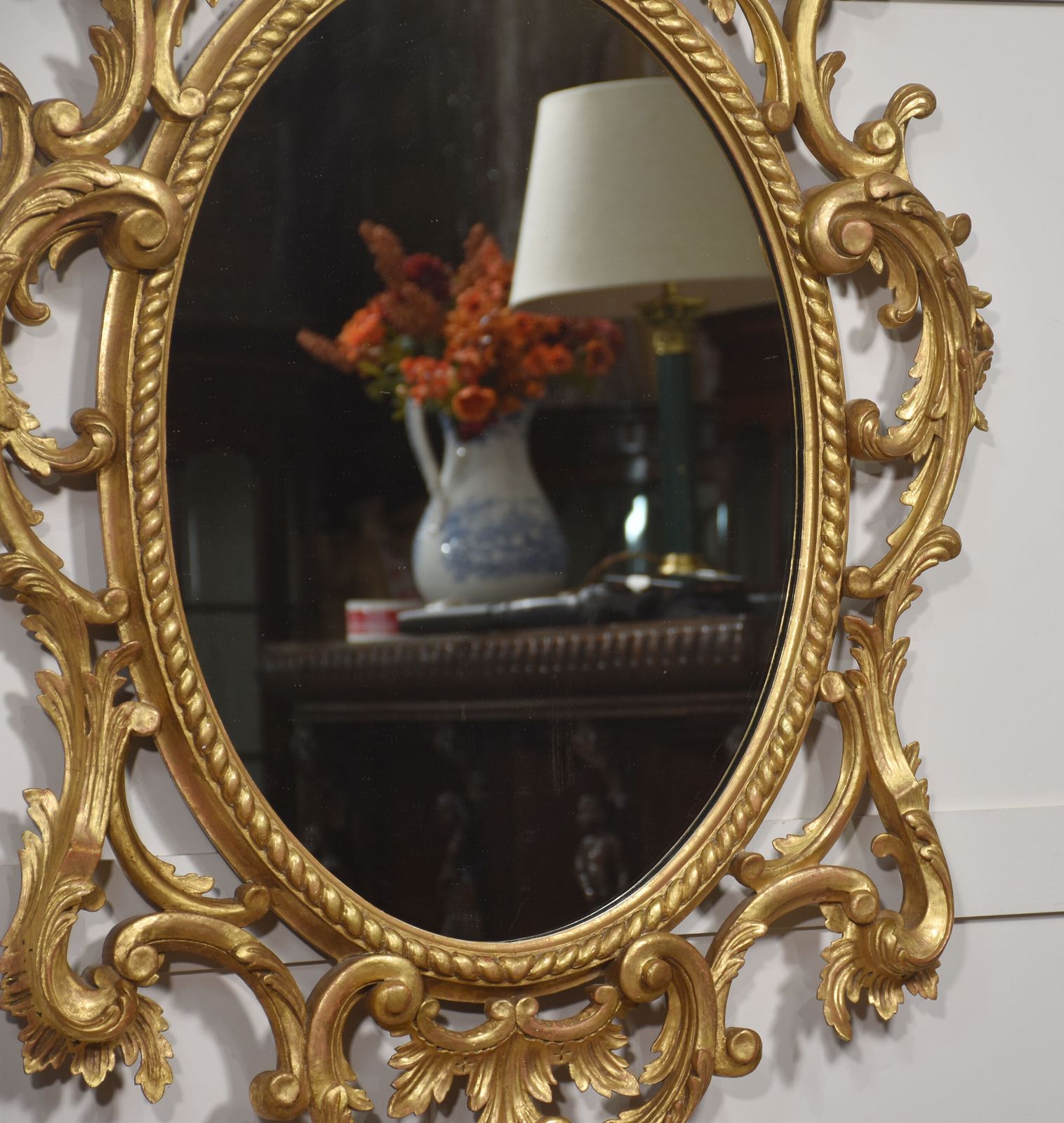 Giltwood Rococo Revival Oval Wall Mirror photo for sale