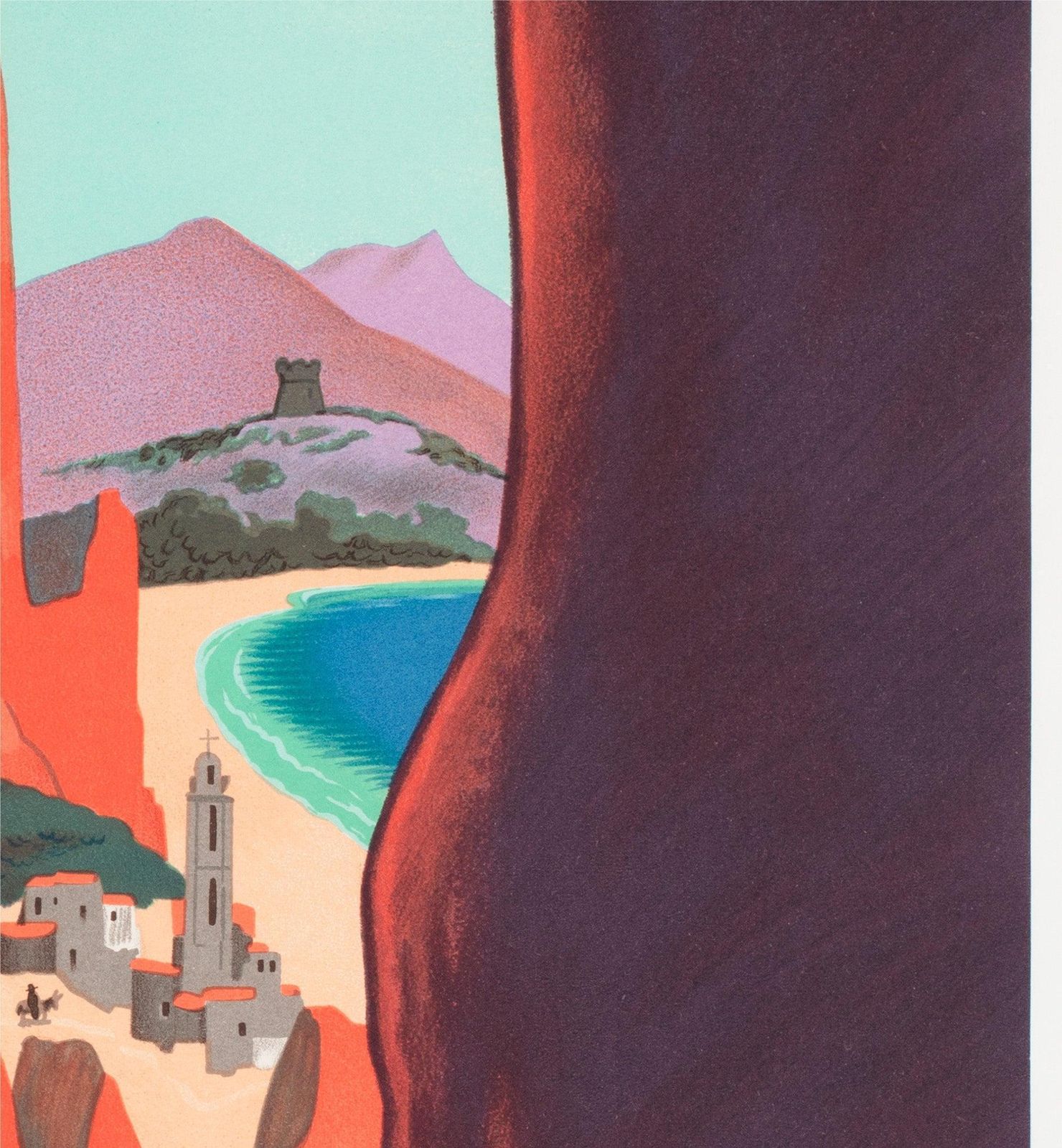Allez En Corse Cgt C1950s Corsica Small French Travel Poster, Edouard Collin photo vinterior