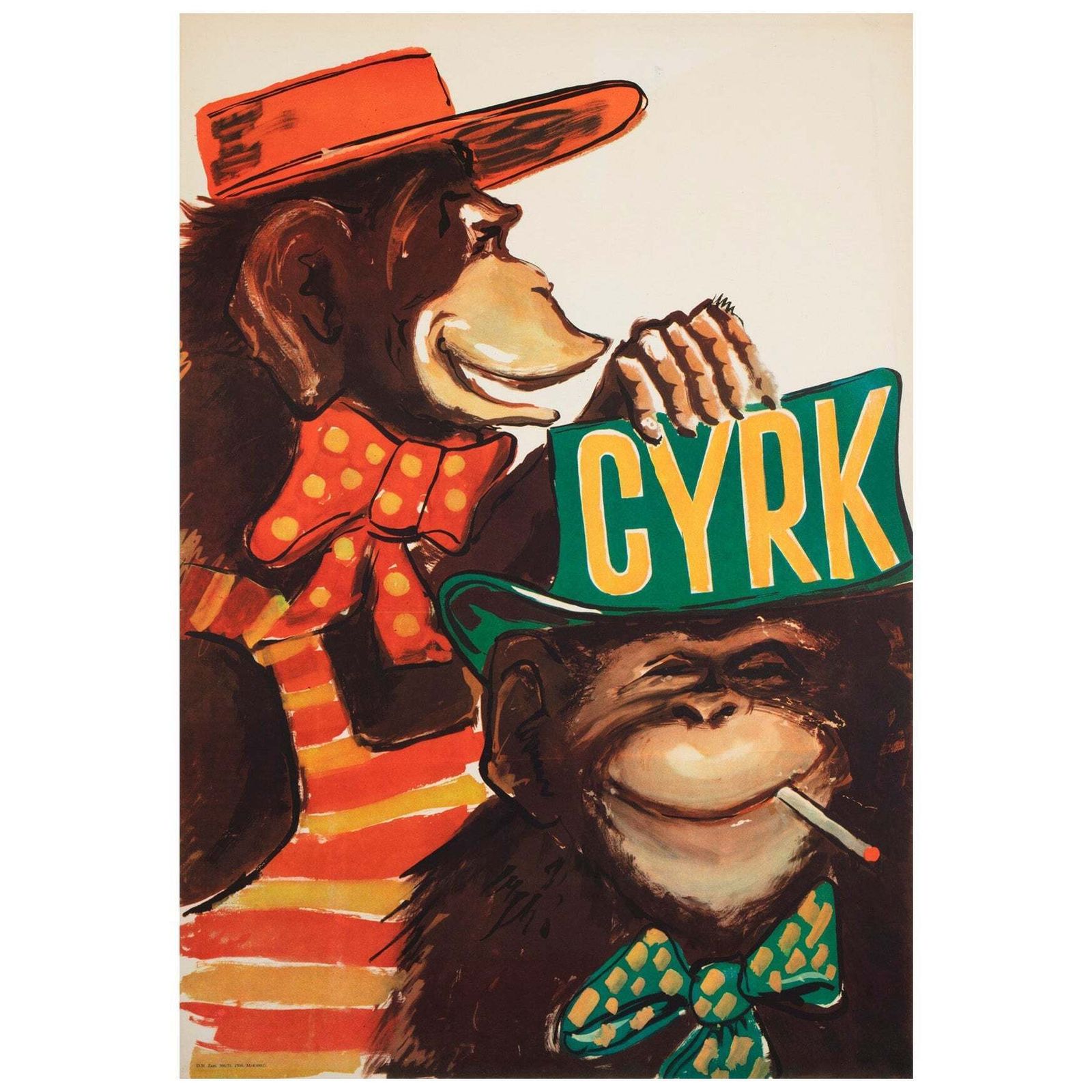 Cyrk Chimps In Hats 1971 Polish Circus Poster