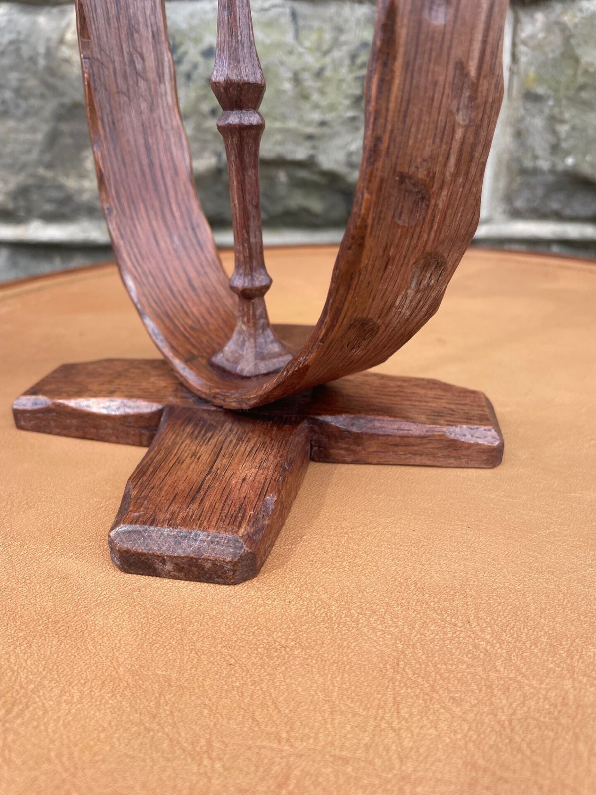 Unusual Adzed Oak Candle Stick Manner Robert Mouseman Thompson photo vinterior