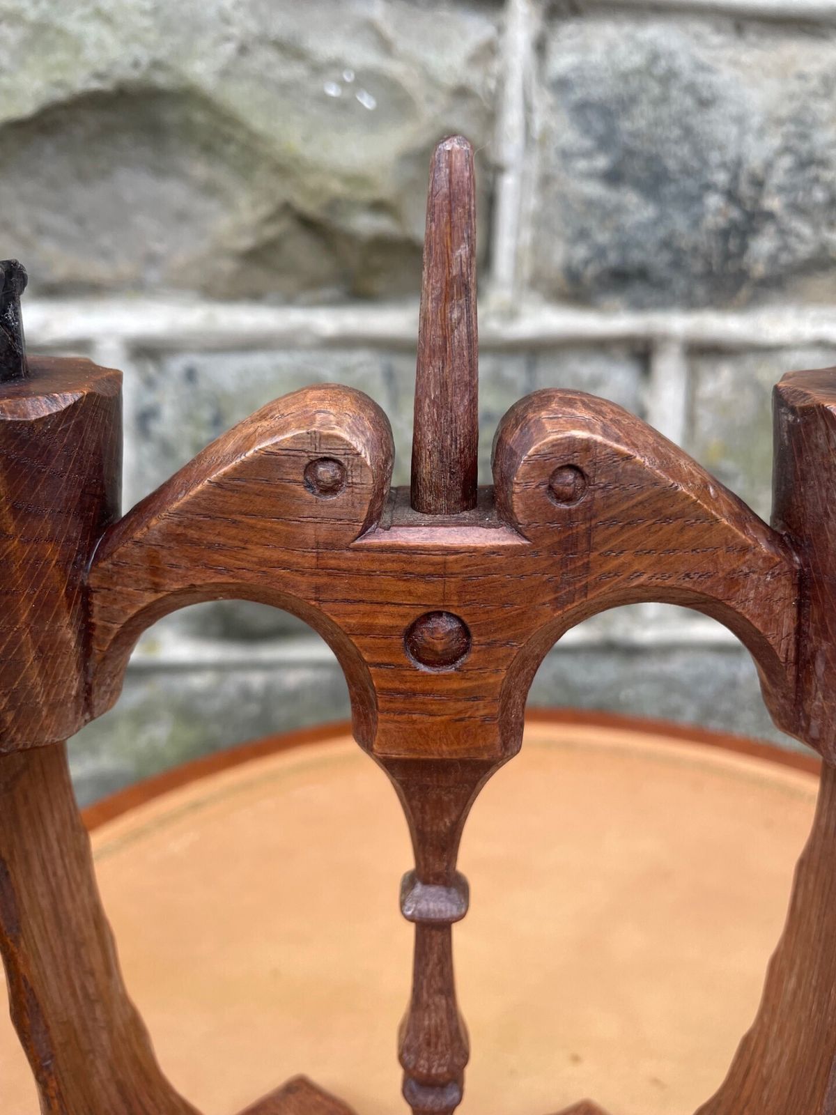 Unusual Adzed Oak Candle Stick Manner Robert Mouseman Thompson photo vintage