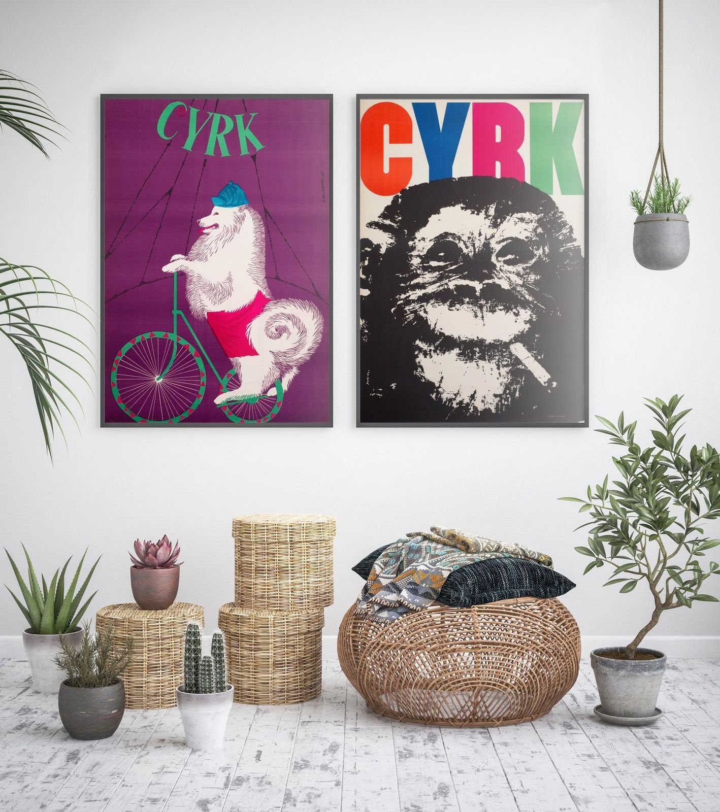 Affiche de cirque polonaise Cyrk, Chimpanzé fumeur, 1964, B1, par Waldemar Swierzy photo furniture